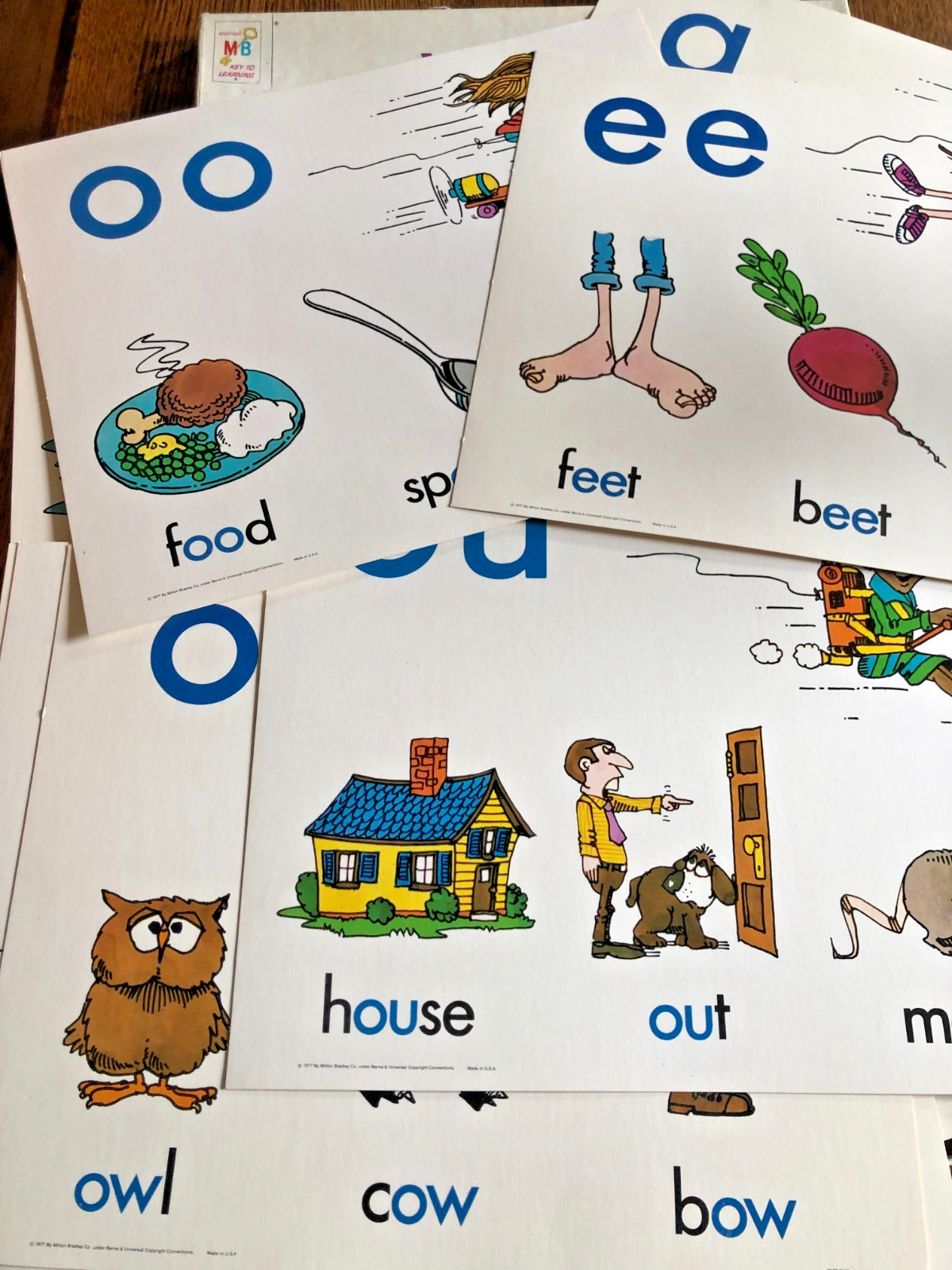 1977 Vintage Electric Company Vowel Poster Cards Groovy Images Bright Large Card