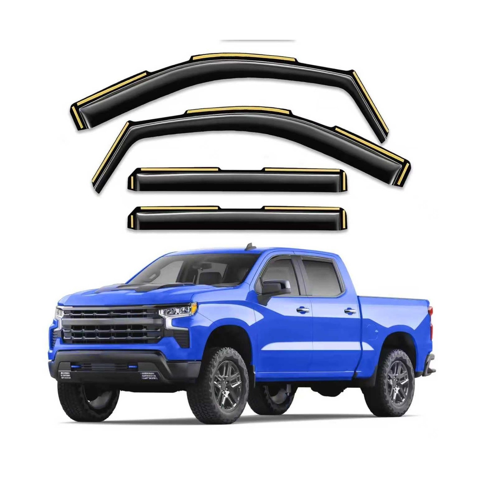 4Pcs in-Channel Window Rain Guards Fit Chevy Silverado 1500 19-26 Crew Cab