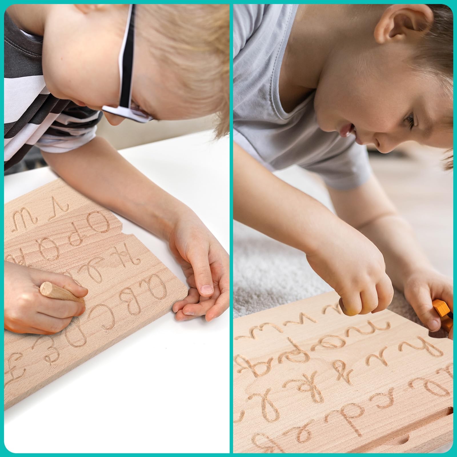 2 Pcs Wood Cursive Alphabet Number Tracing Board Montessori Letter Tracing Bo…