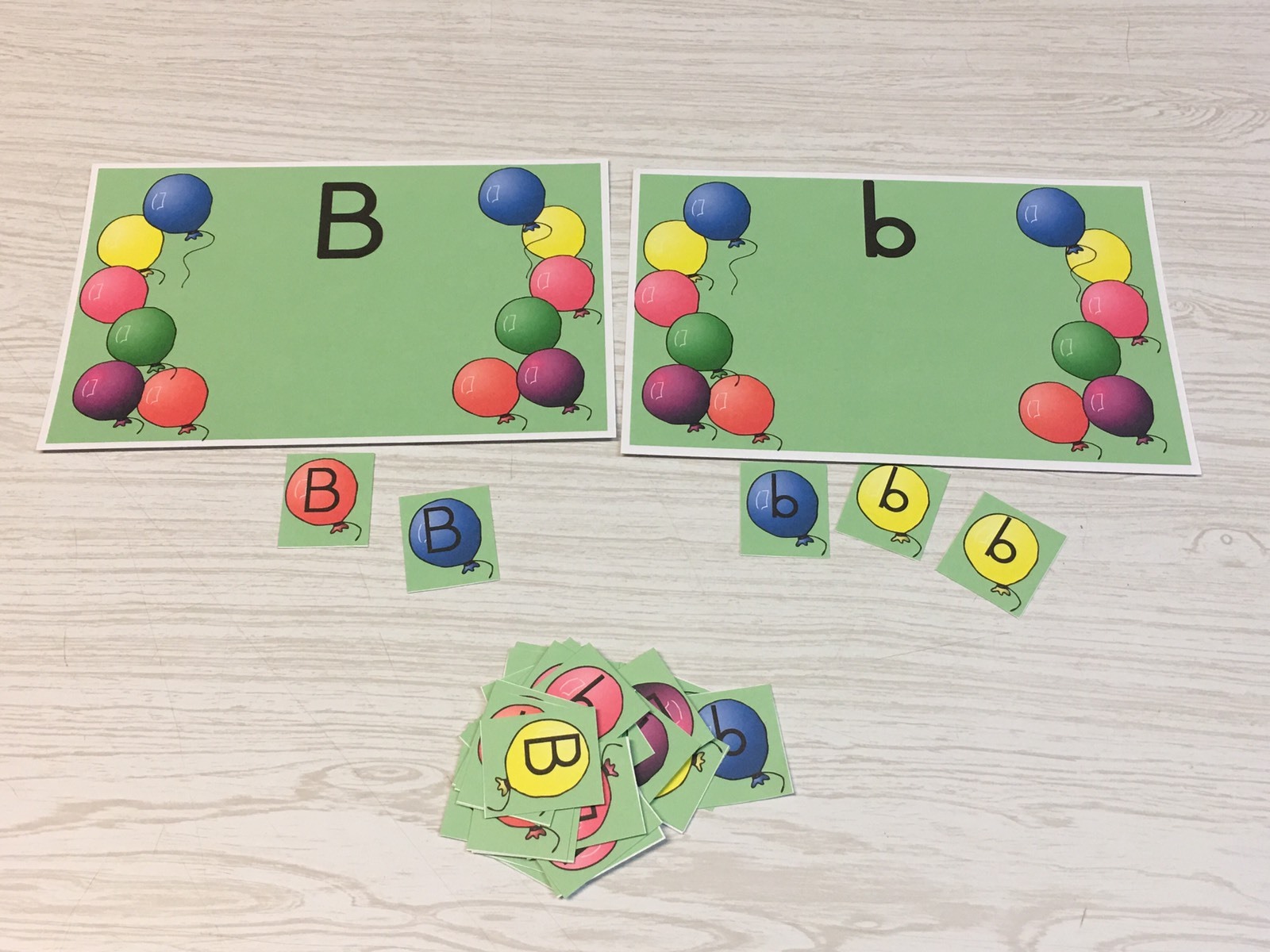 Balloon B Sort – Uppercase Lowercase -Laminated Activity Set – Teaching Supplies