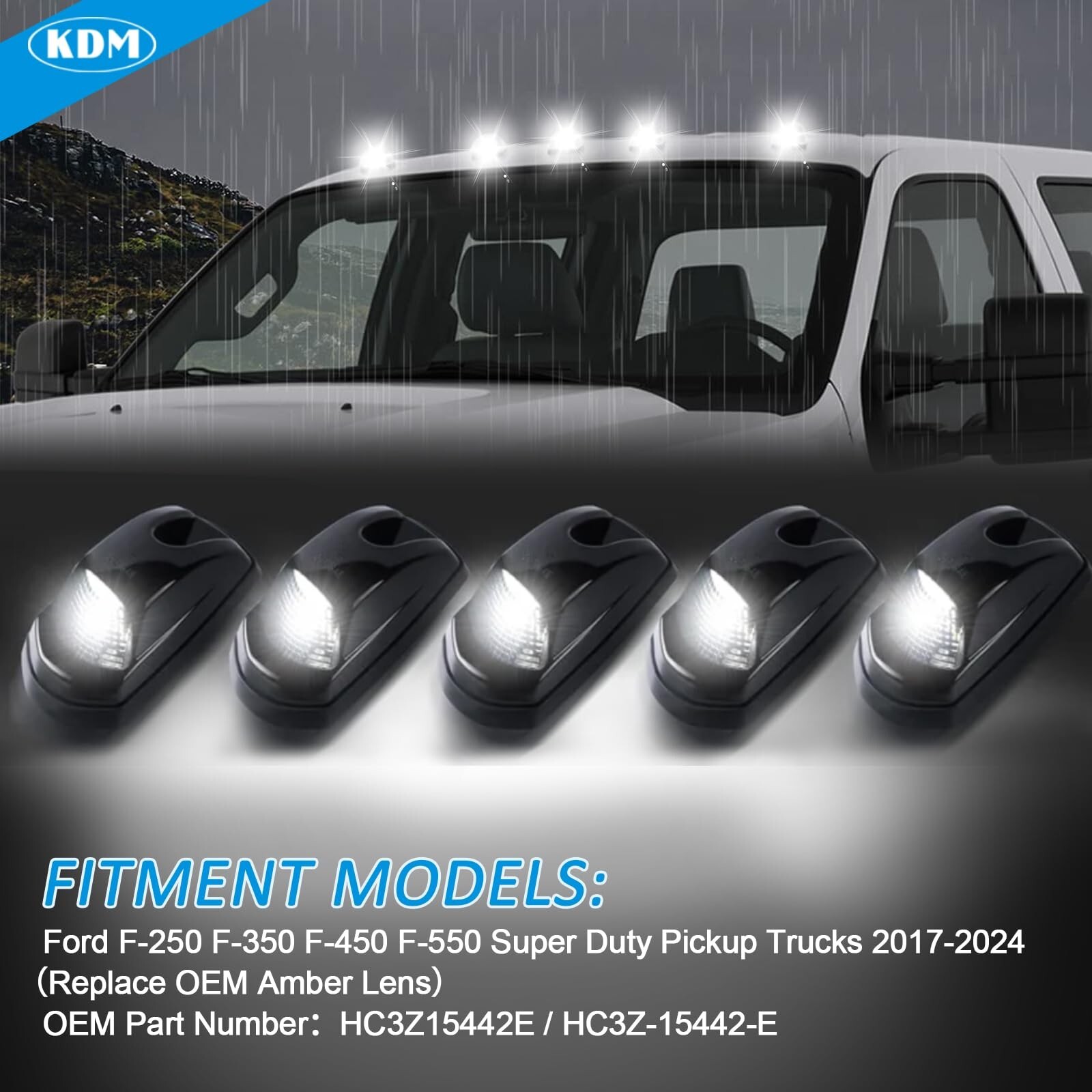 KDM Smoked Lens Led Cab Roof Top Marker Lights assembly Fit for 2017-2024 For…
