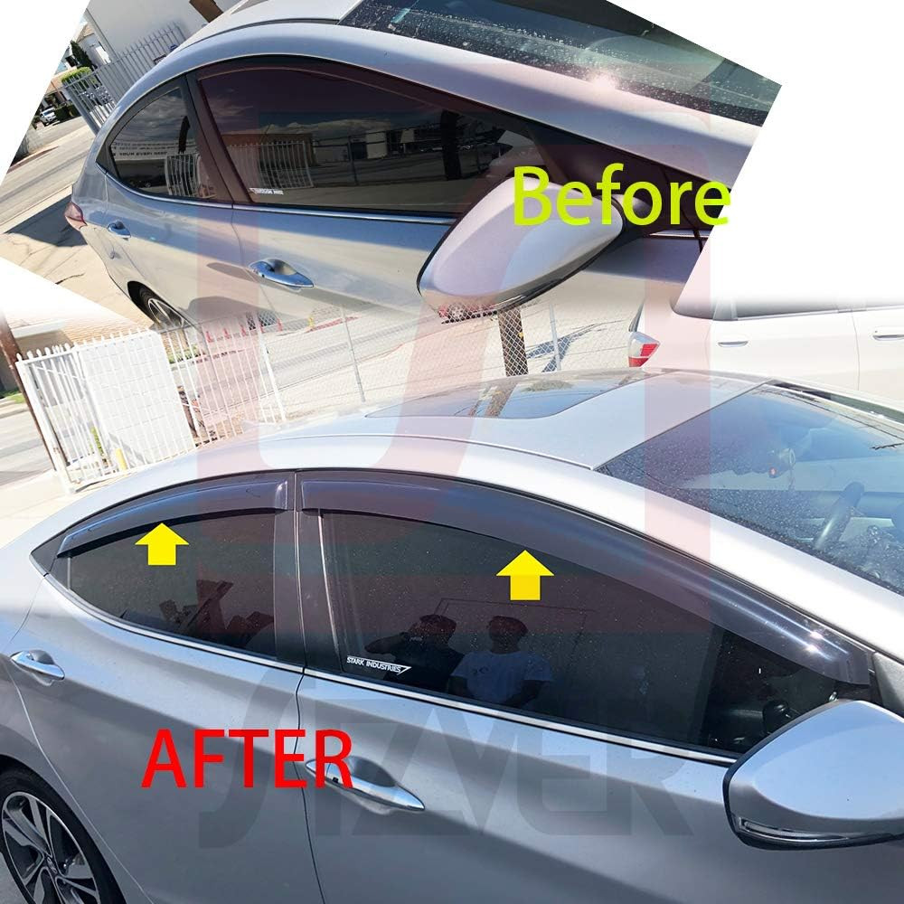 Smoked Out-Channel Window Vent Guard Rain Visors for 2011-2016 Hyundai Elantra S