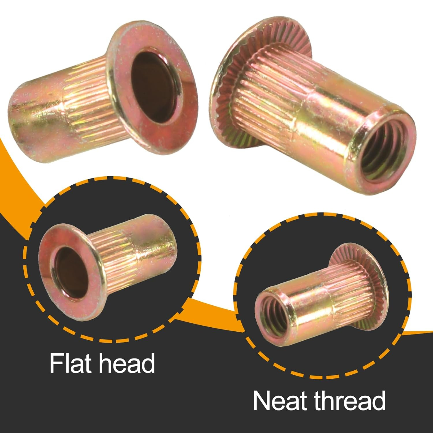 Hordion 100Pcs #10-32 Rivet Nuts, Carbon Steel Rivnut Flat Head Threaded Insert