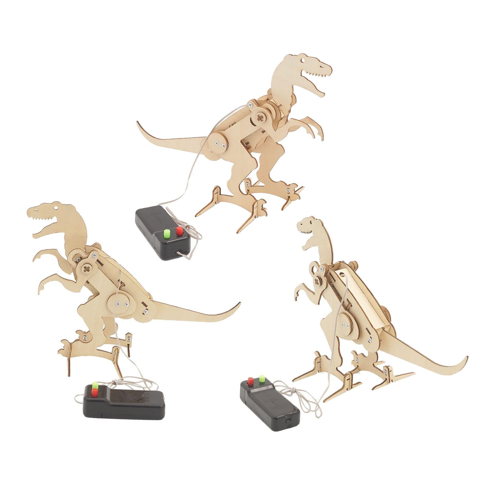 Remote Control Wooden Dinosaur Puzzle Assemble Walking Mech Toy Gift
