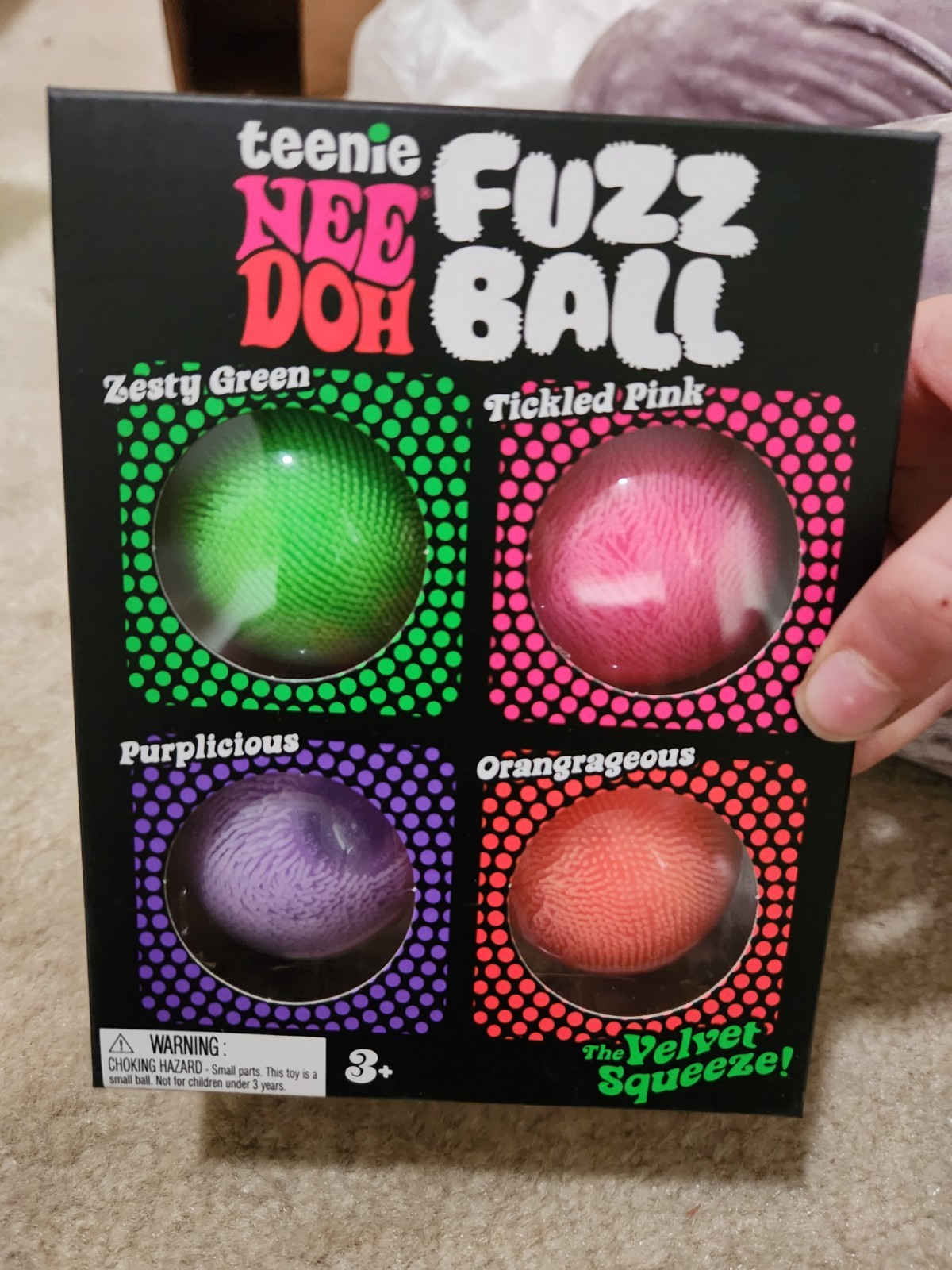 AUTHENTIC Schylling Teenie NeeDoh Fuzz Ball Velvet Squeeze 4-Pack. REAL!