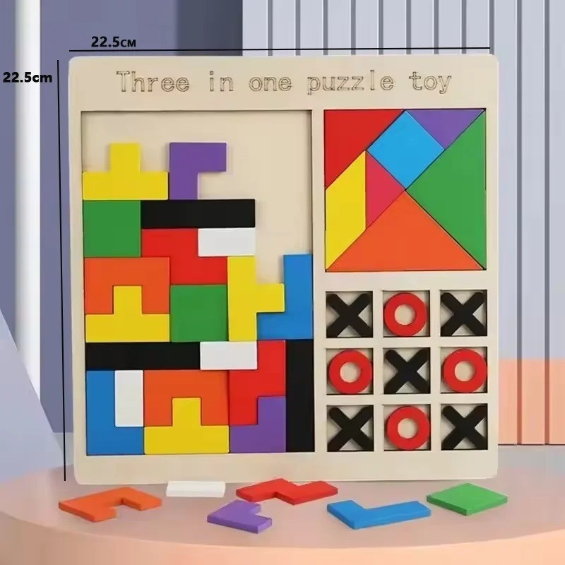 Wooden Blocks Puzzle Brain Teasers Toy Tangram Jigsaw Intelligence