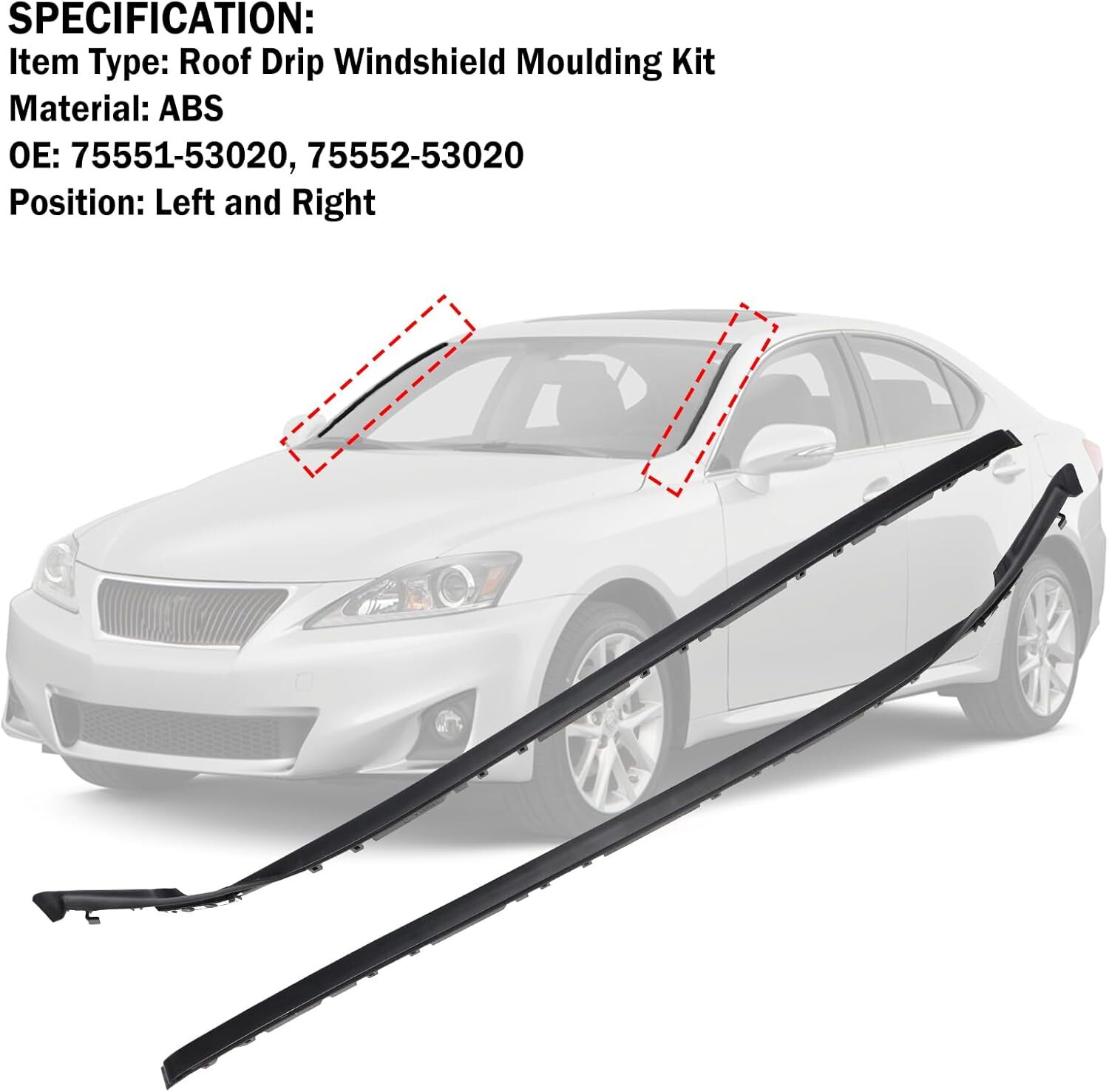 Driver and Passenger Side Windshield Moulding Kit Compatible with 2006-2013