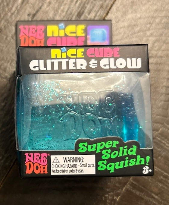 NEW Schylling NeeDoh Nice Cube Glitter & Glow Super Solid Squish Blue Ice