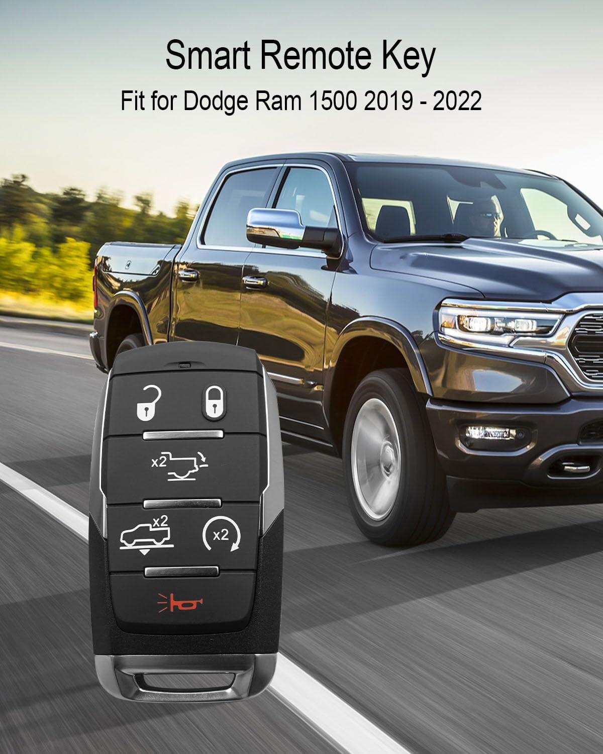 6 Buttons Smart Remote Key Fit for Dodge Ram 1500 Pickup 2019-2022, Keyless