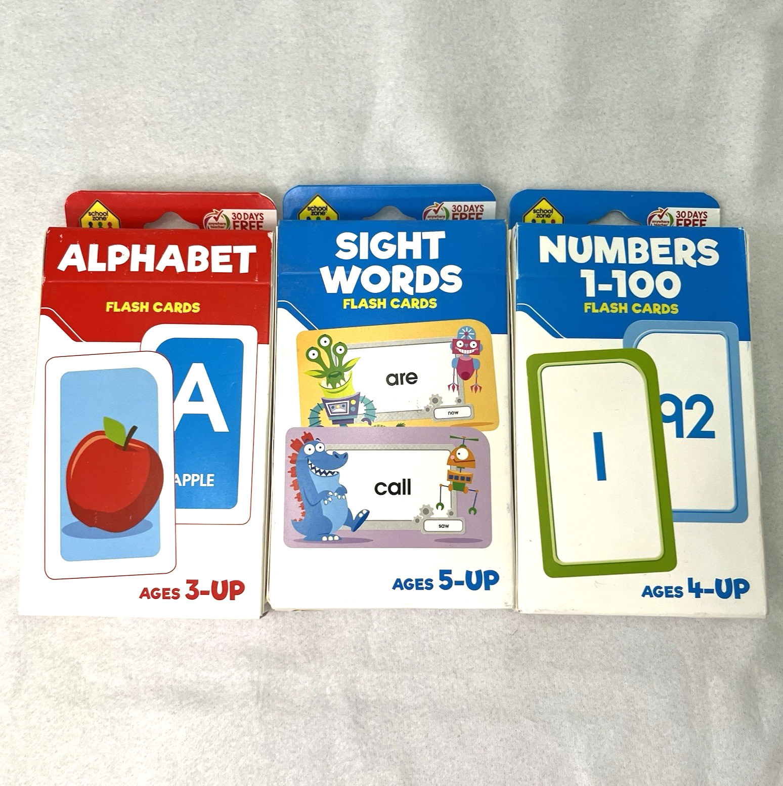 School Zone Flashcards – Alphabet – Sight Words – Numbers 1-100