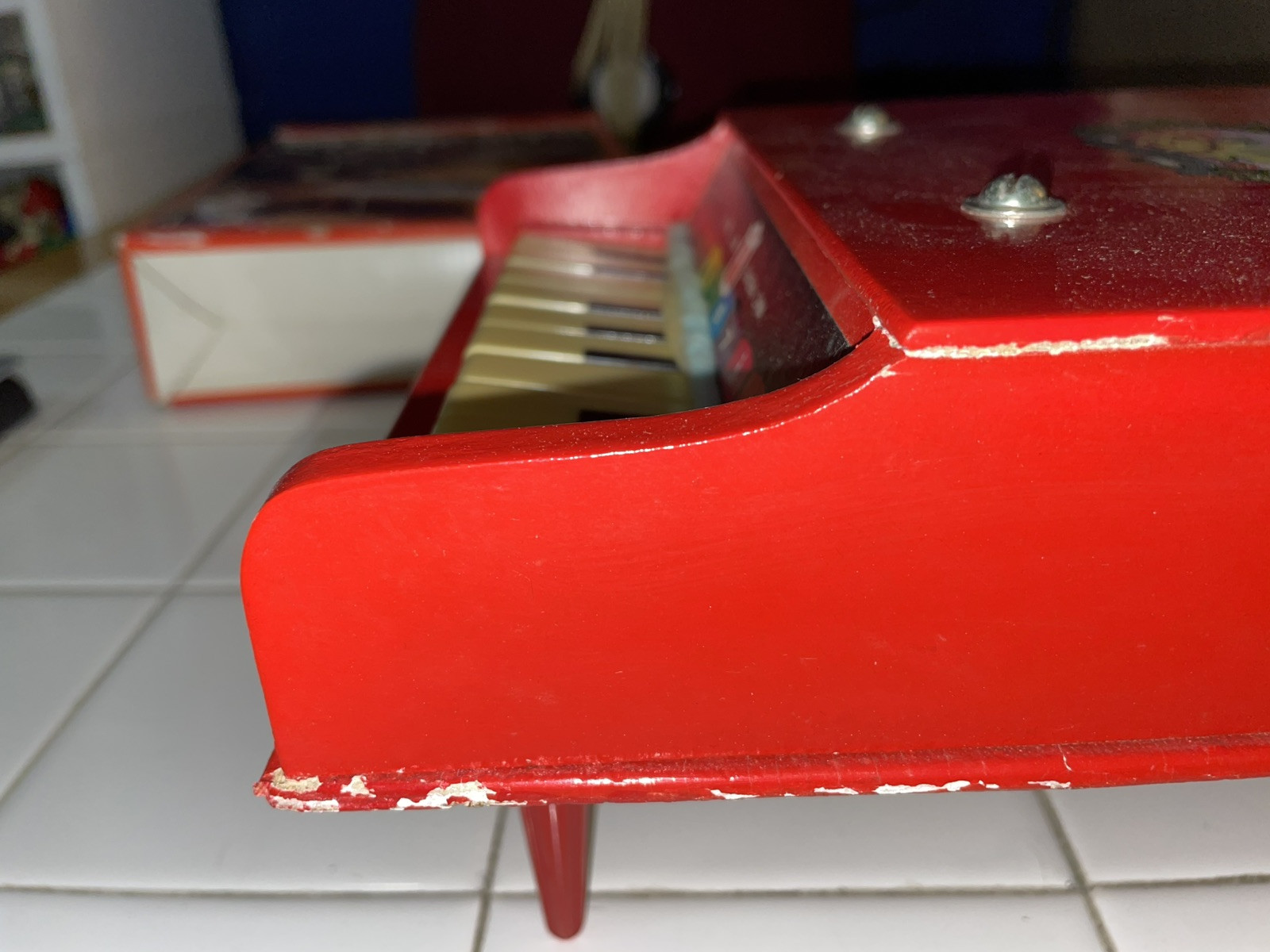 BEILEI Baby Grand Red Piano 12 Key Natural Wood 1950s Musical Instrument Toy
