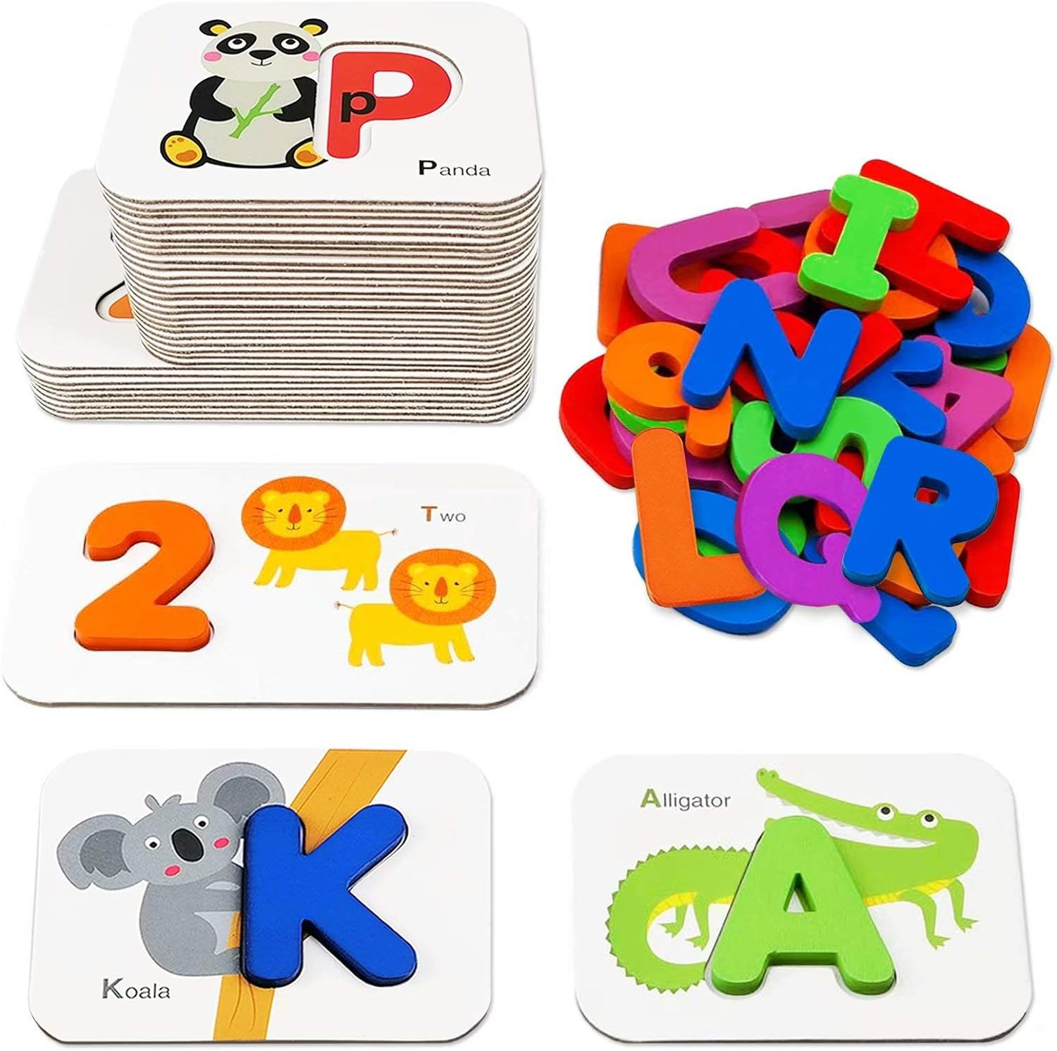 Alphabet Flash Cards ABC Learning Toys with Wooden Letter Numbers for Kid Age 3+