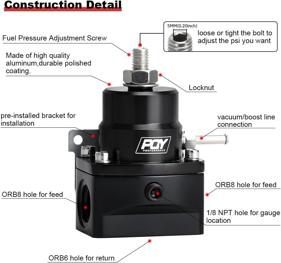 Adjustable Fuel Pressure Regulator Kit 3-70PSI with AN8 Feed Port and AN6 Return