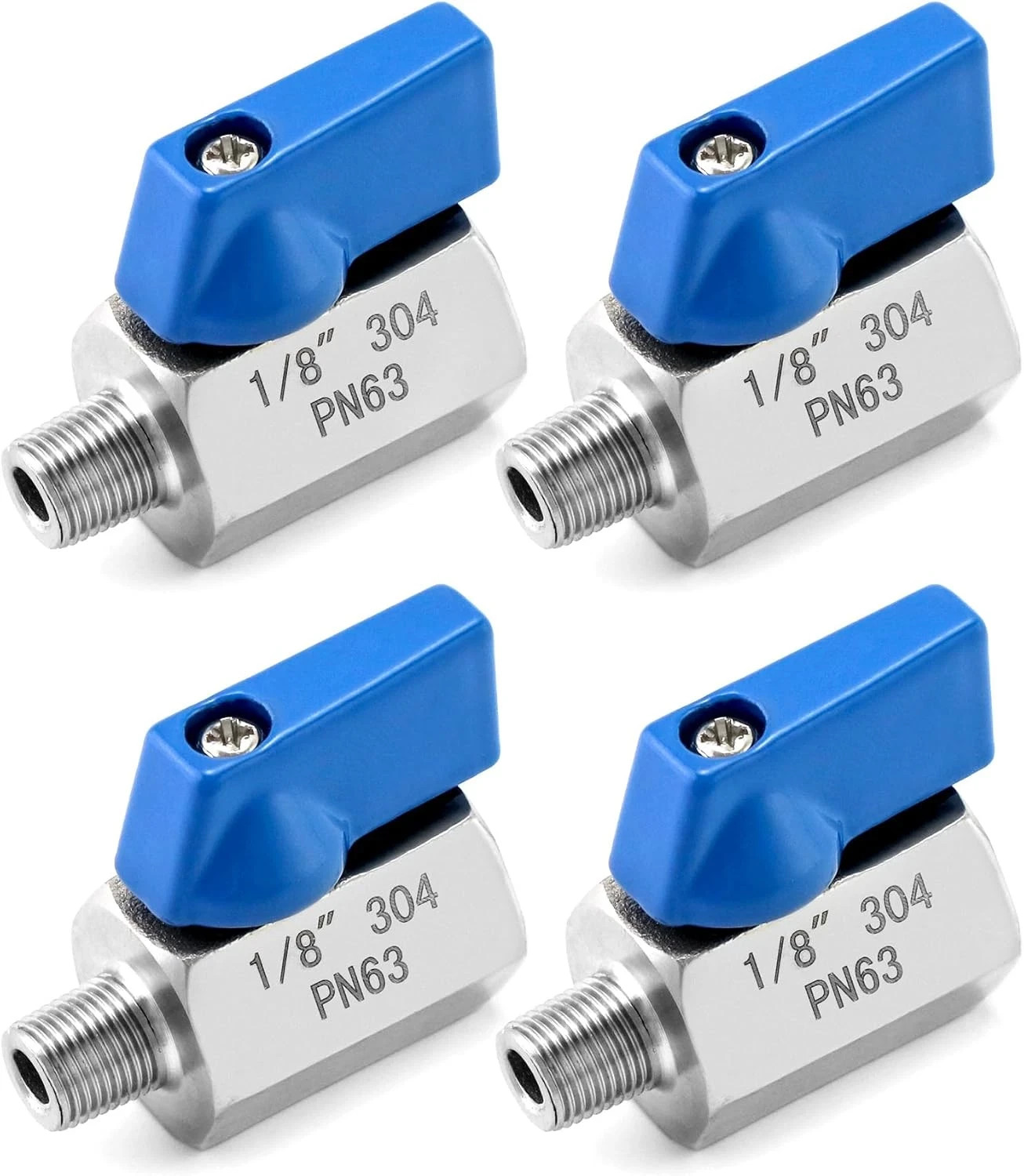 Mini Ball Valve, 4 Pack 1/8″ NPT Thread Female and Male 304 Stainless Steel Shut
