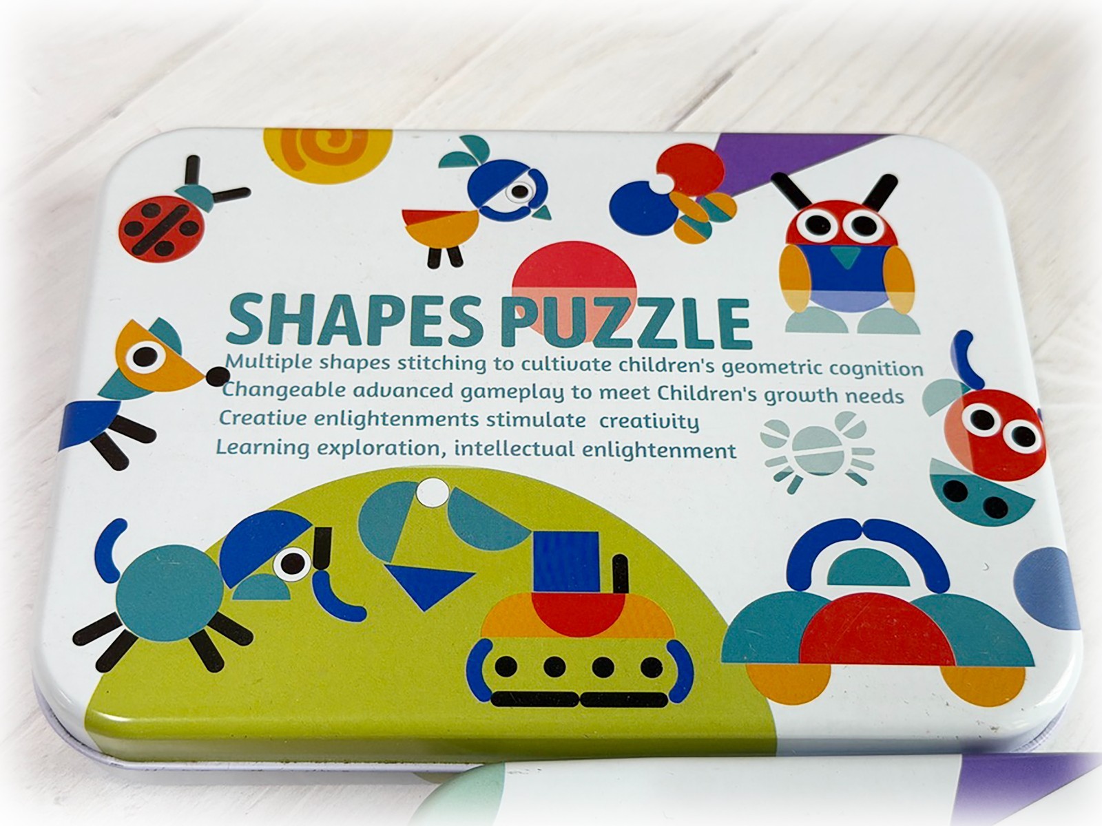 Shape Puzzle Set Wooden Color Pattern Tangram Development Toys Preschool Ed EUC