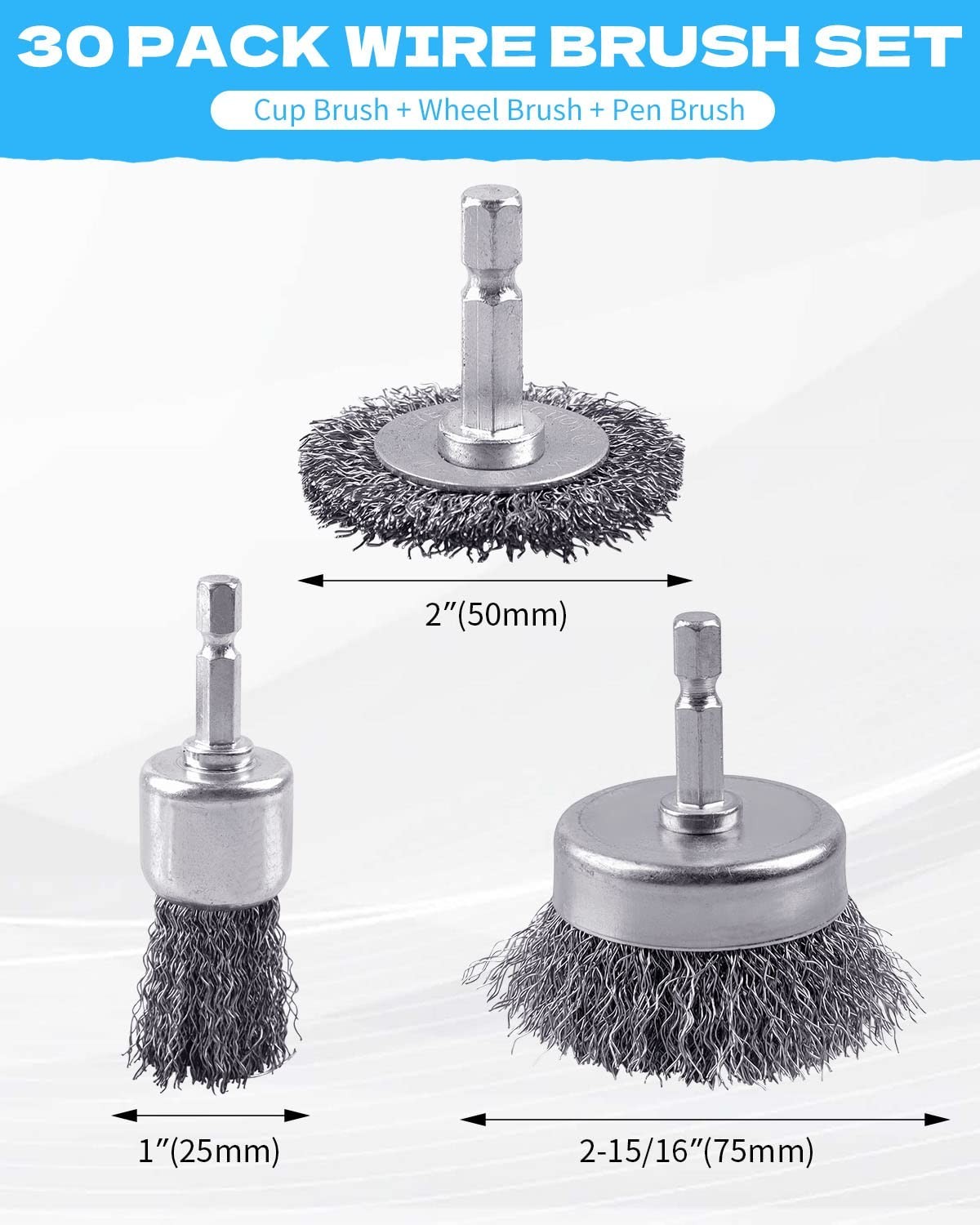 30 Pack Carbon Steel Wire Wheel Brush Cup Brush Wheel Brush Pen Brush Set