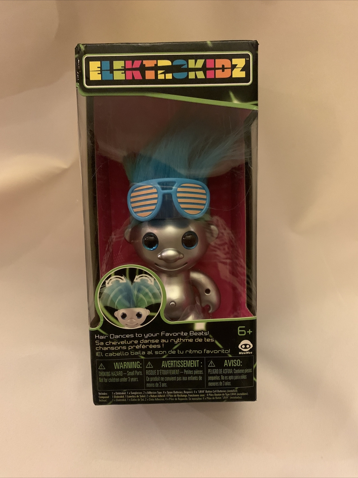 WowWee ElectroKidz Toy, Matte Silver 1205 Dancing Hair Troll New In Box