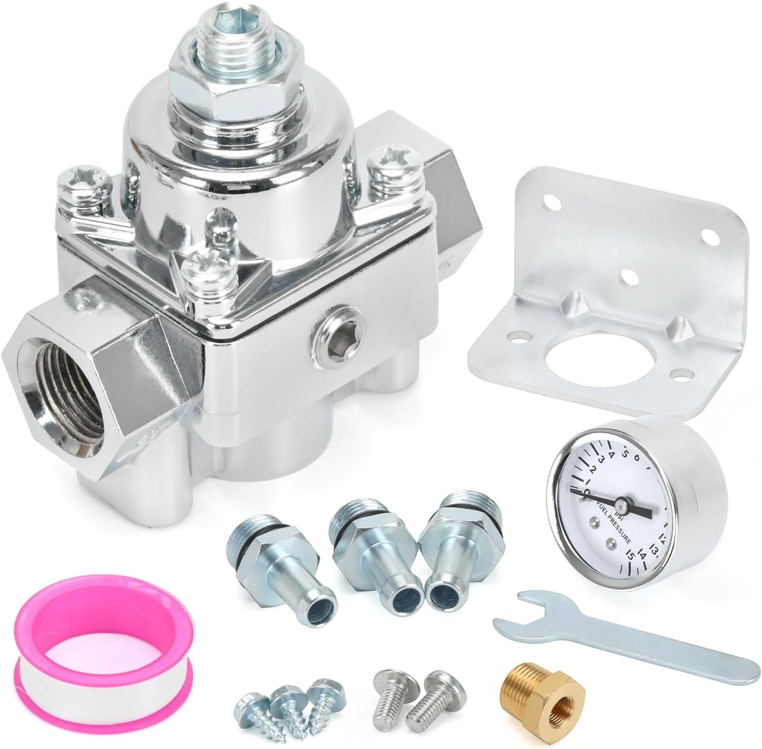 12-803 Adjustable Fuel Pressure Regulator with Gauge, Compatible with Holley and