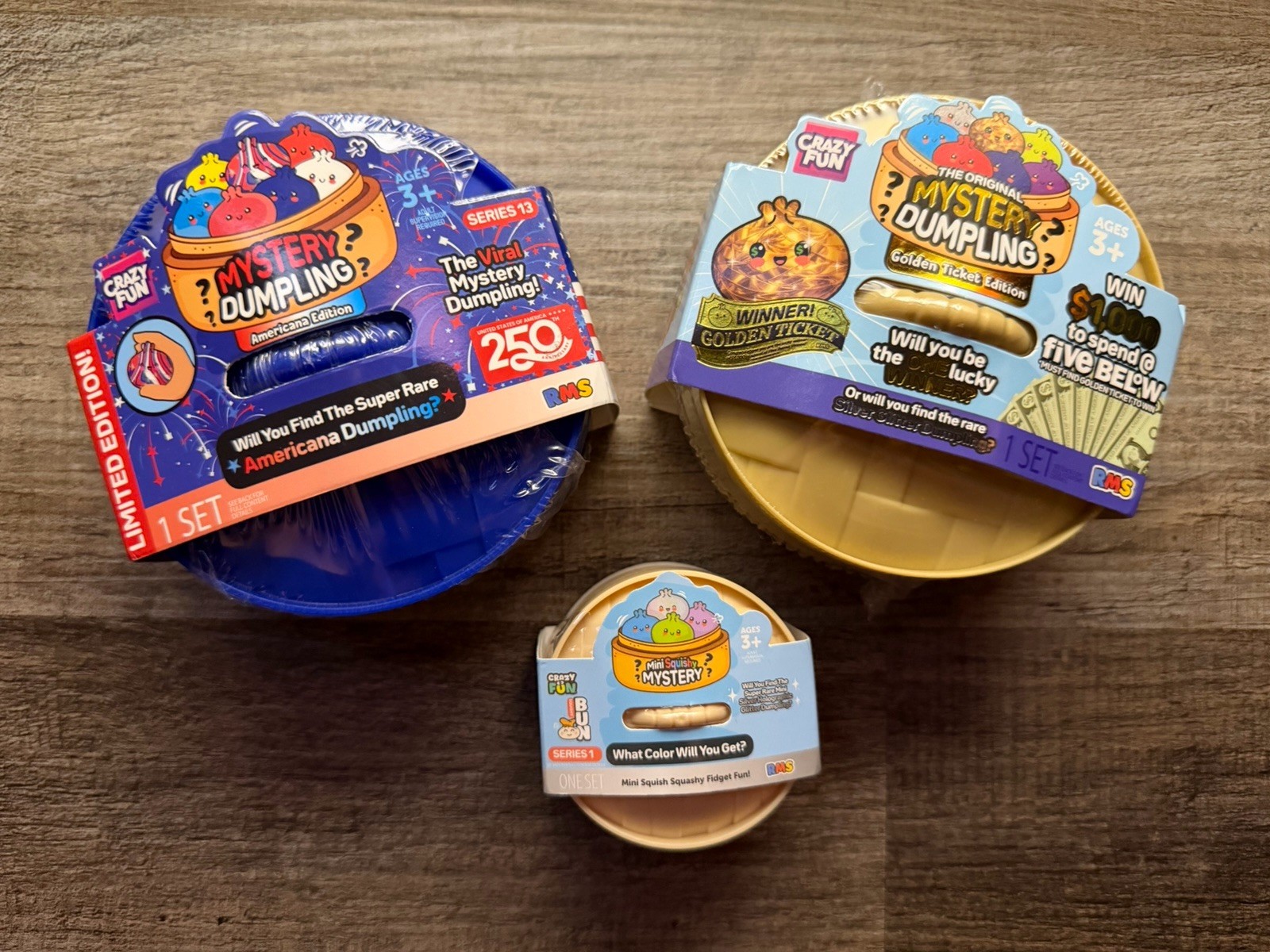 RMS Mystery Dumpling Golden Ticket Americana Mini Dim Sum Squishy Toy Lot 3 NEW