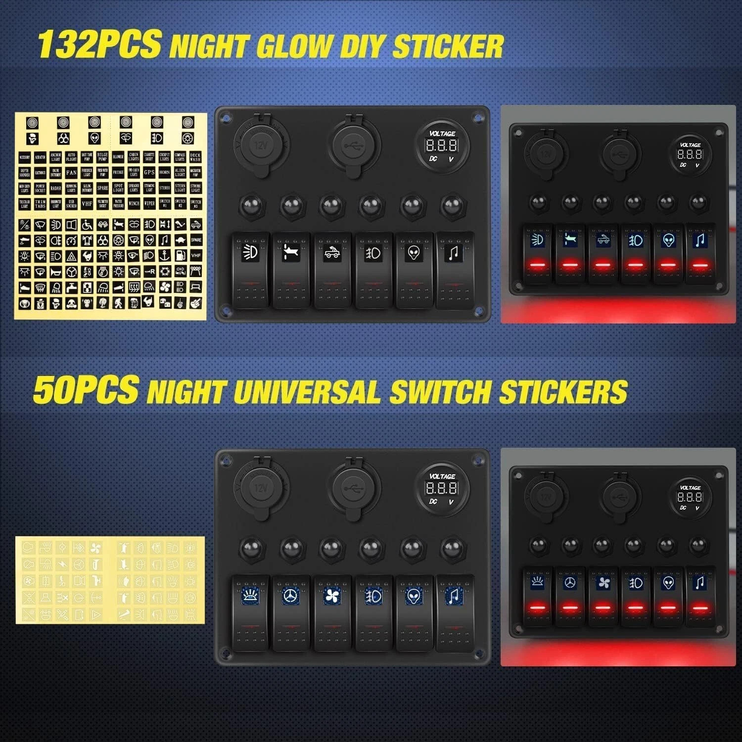 Nilight 6 Gang ON Off Rocker Switch Panel Red Backlit 12V 24V LED Digital