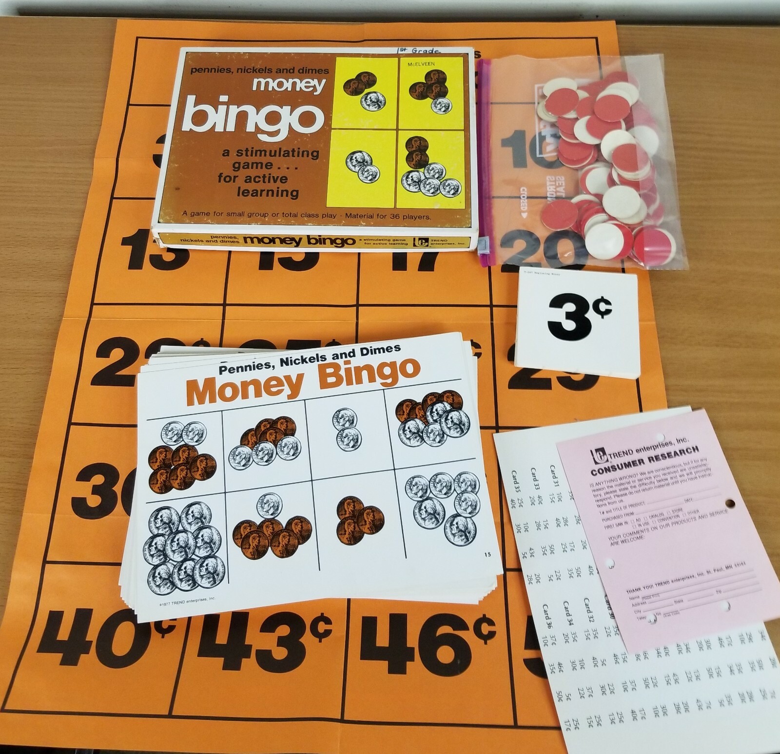 Vintage Money Bingo Game Preowned Complete 1977 Trend Home School educational