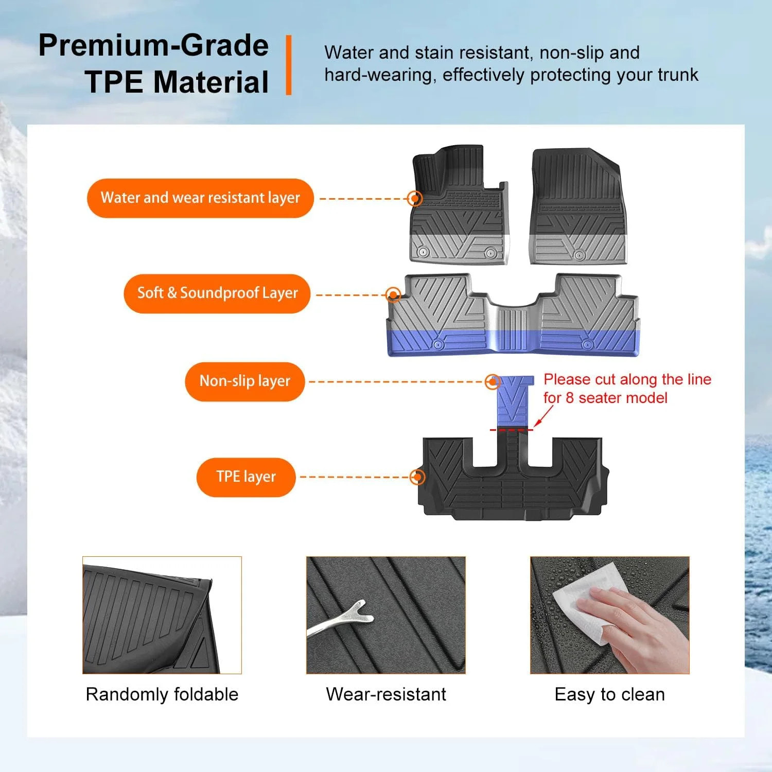 powoq Floor Mats Compatible with 2020-2025 Hyundai Palisade Trunk Mat Backrest M