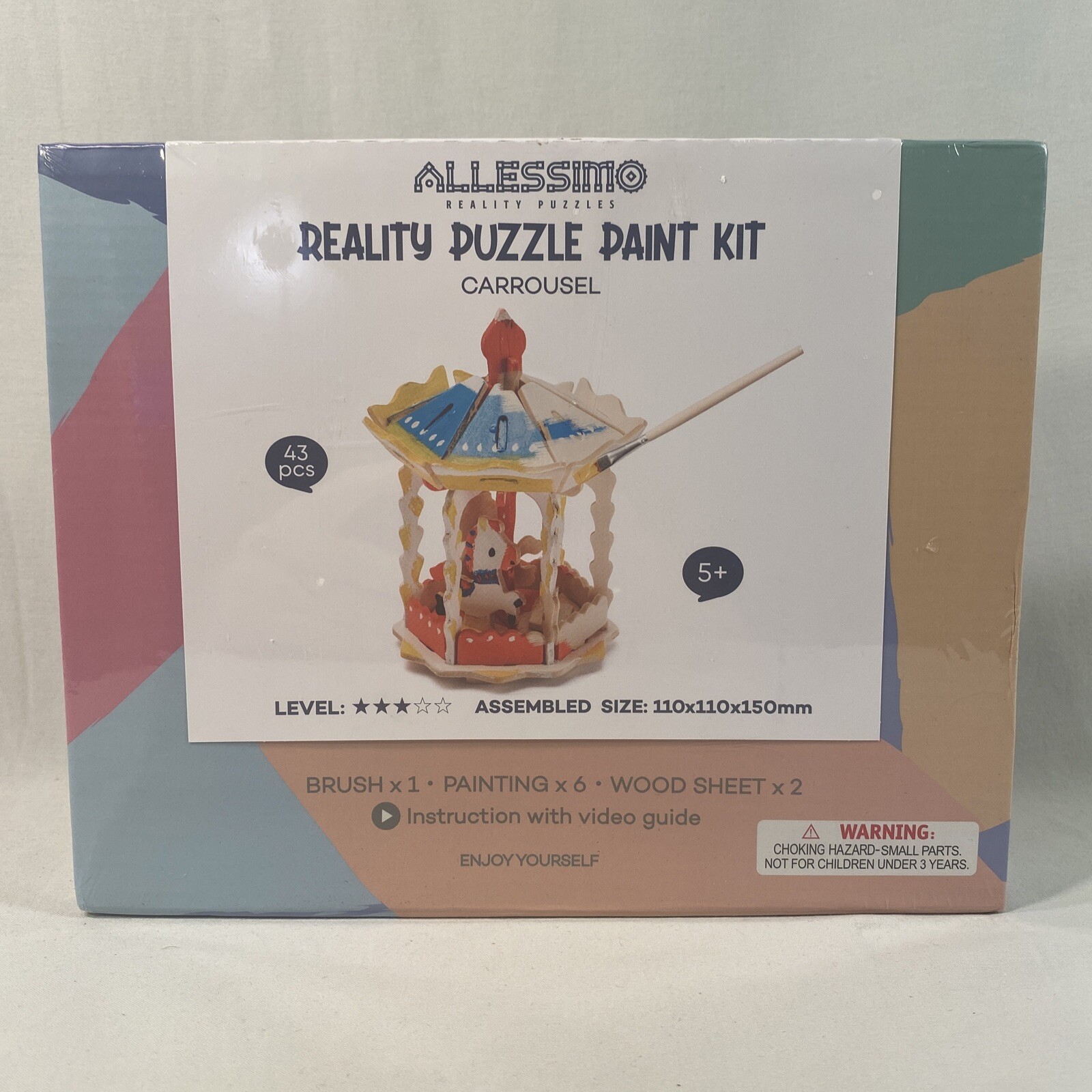 Allessimo 3D Paint Creat Puzzle Carousel – 43pcs Model Paint Kit ARTS NEW