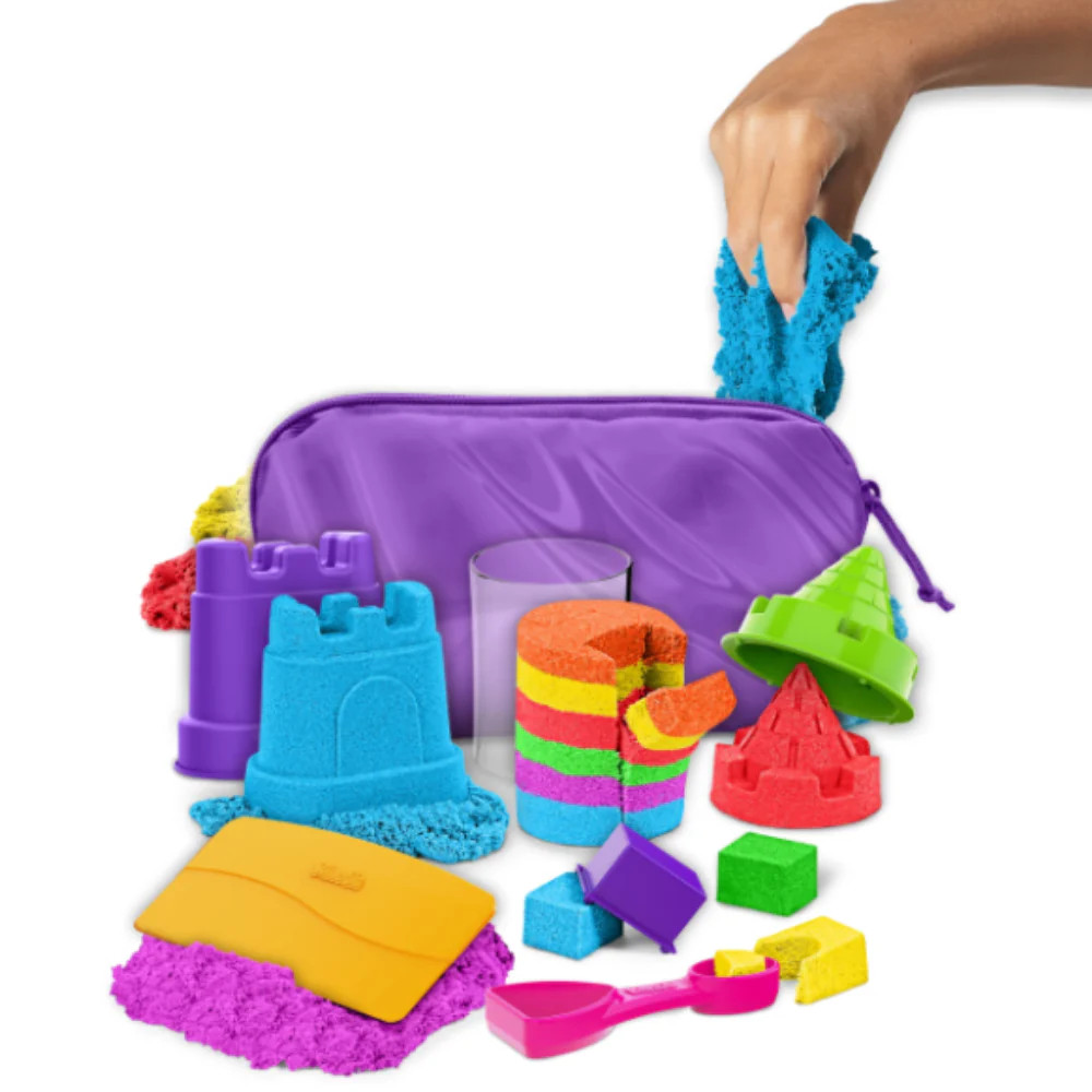 Kinetic Sand Creativity Kit – 1lb Red, Blue & Yellow Play Sand with 6 Tools