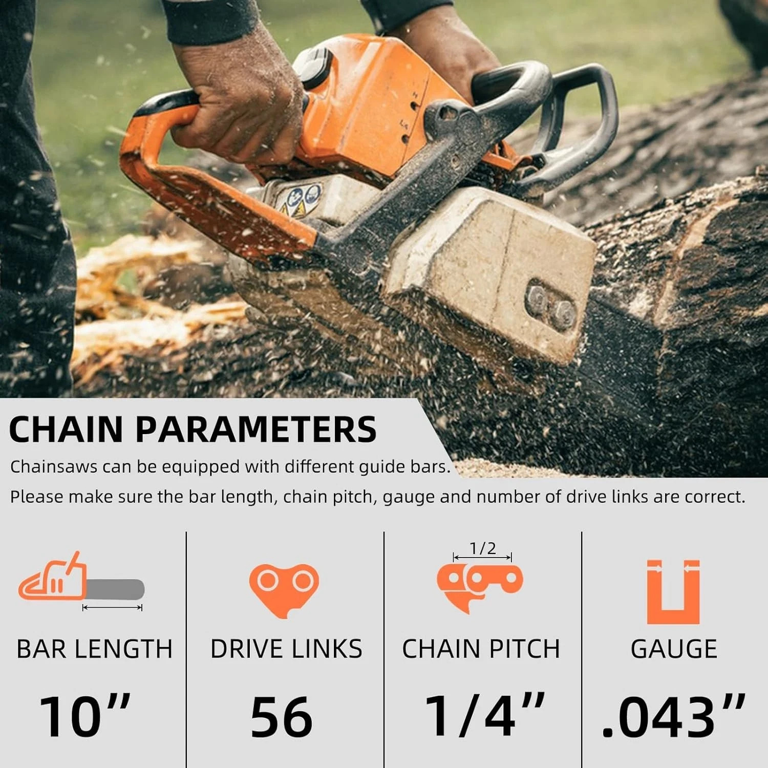 5 Pack 10 Inch Pole Saw Chain Fit Stihl 1/4″ Pitch .043″ Gauge 56 Drive Links