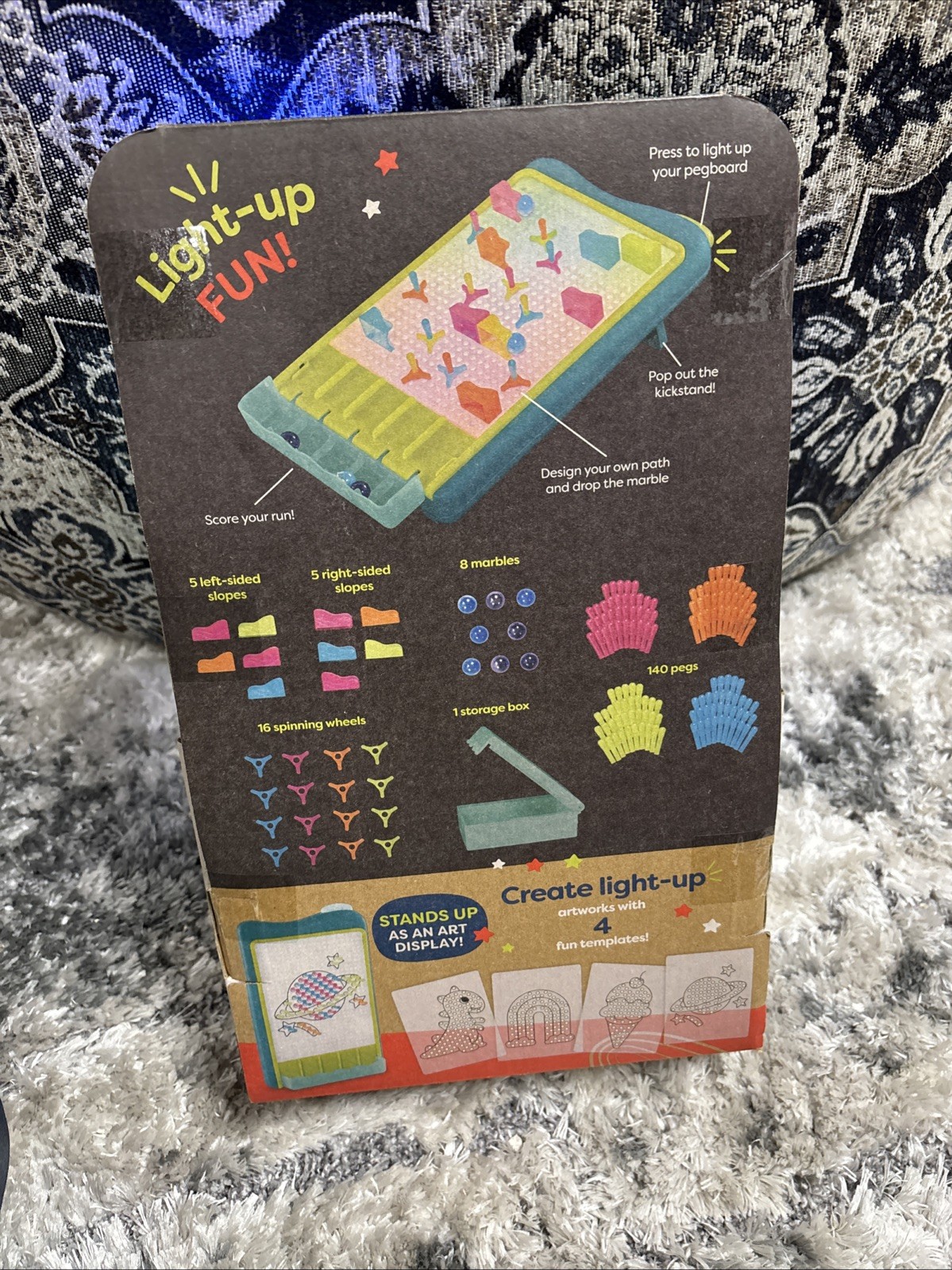 B. Toys Light-Up Marble Drop Illuminated Pegboard Color Changing 180 Pieces NIB