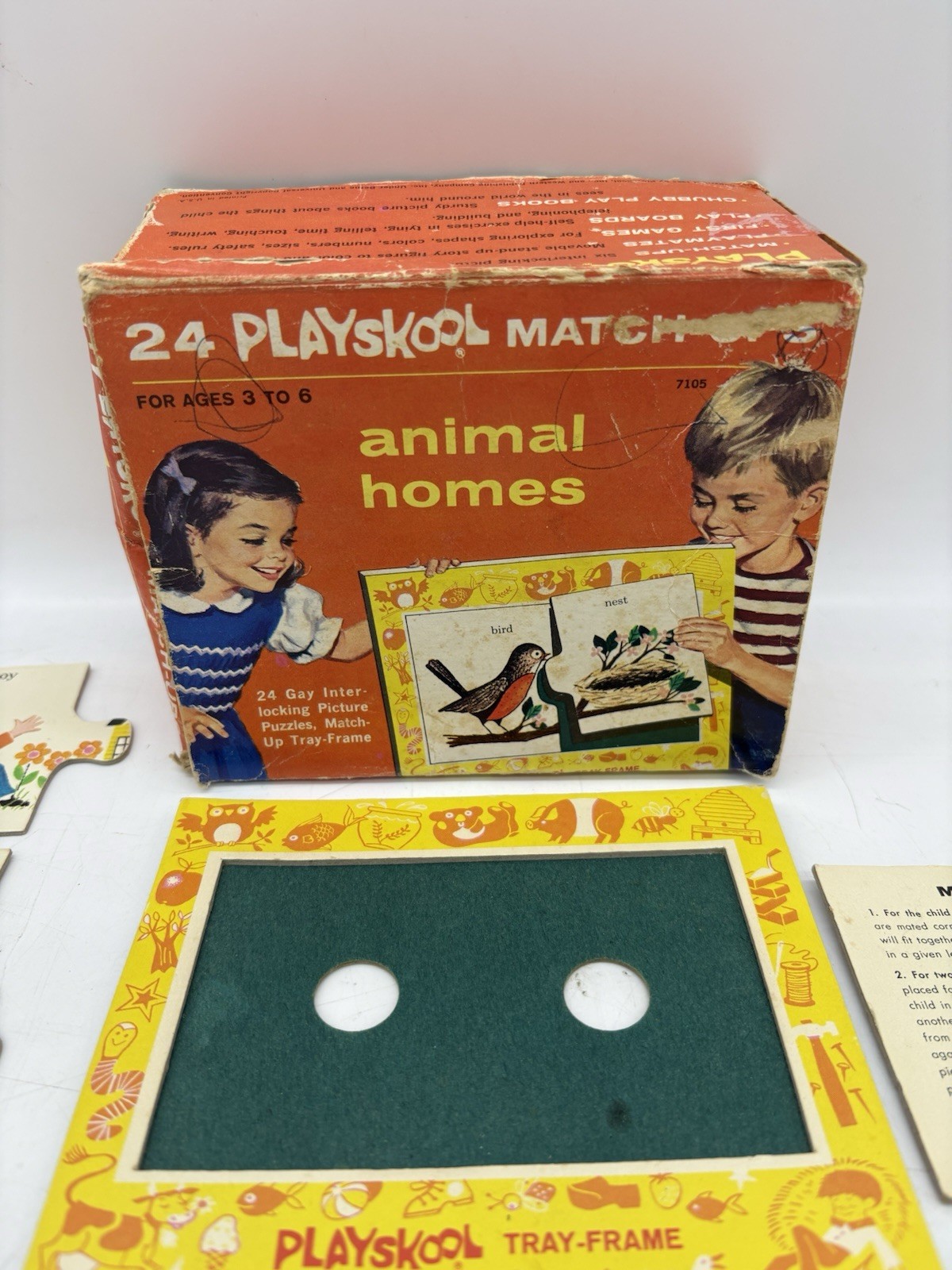 Vintage 1964 Playskool Match-Ups Puzzle Card Games Animal Homes 94% Complete