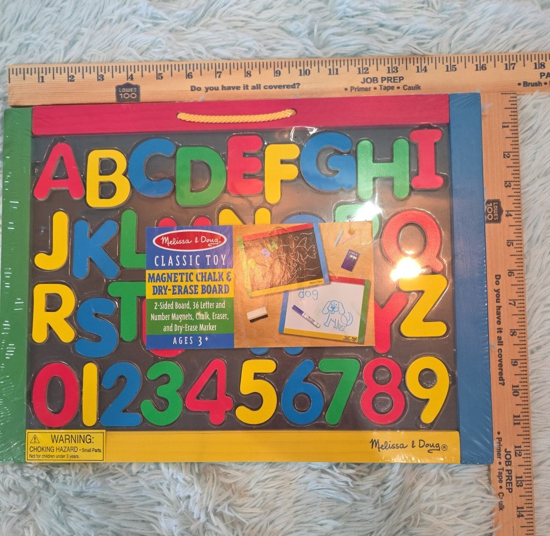 Melissa & Doug Magnetic Chalkboard & Dry-Erase Board – 36 Magnets – New