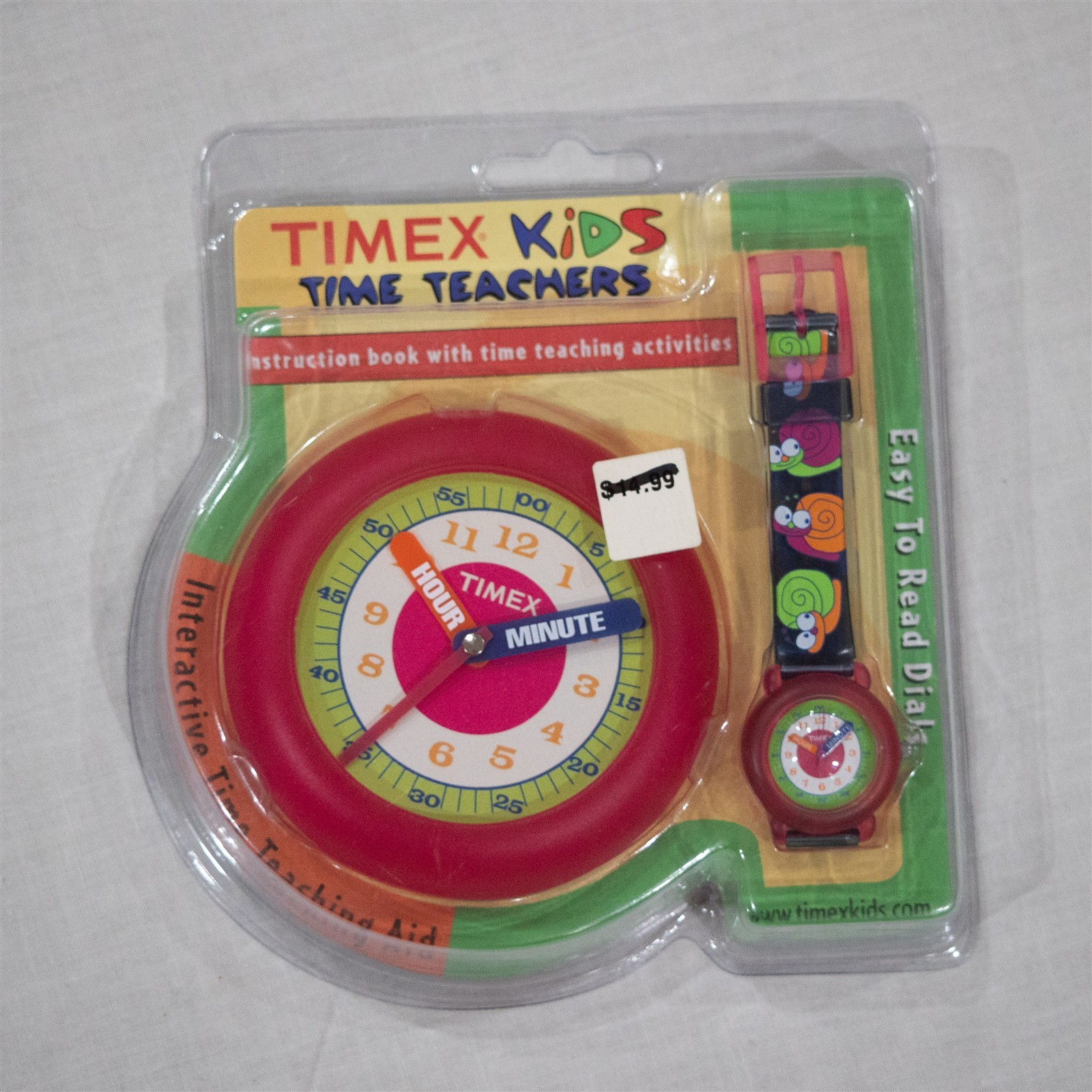Timex Kids Analog Clock Teaching Tool w Watch Vintage Pink Snails Time Teachers