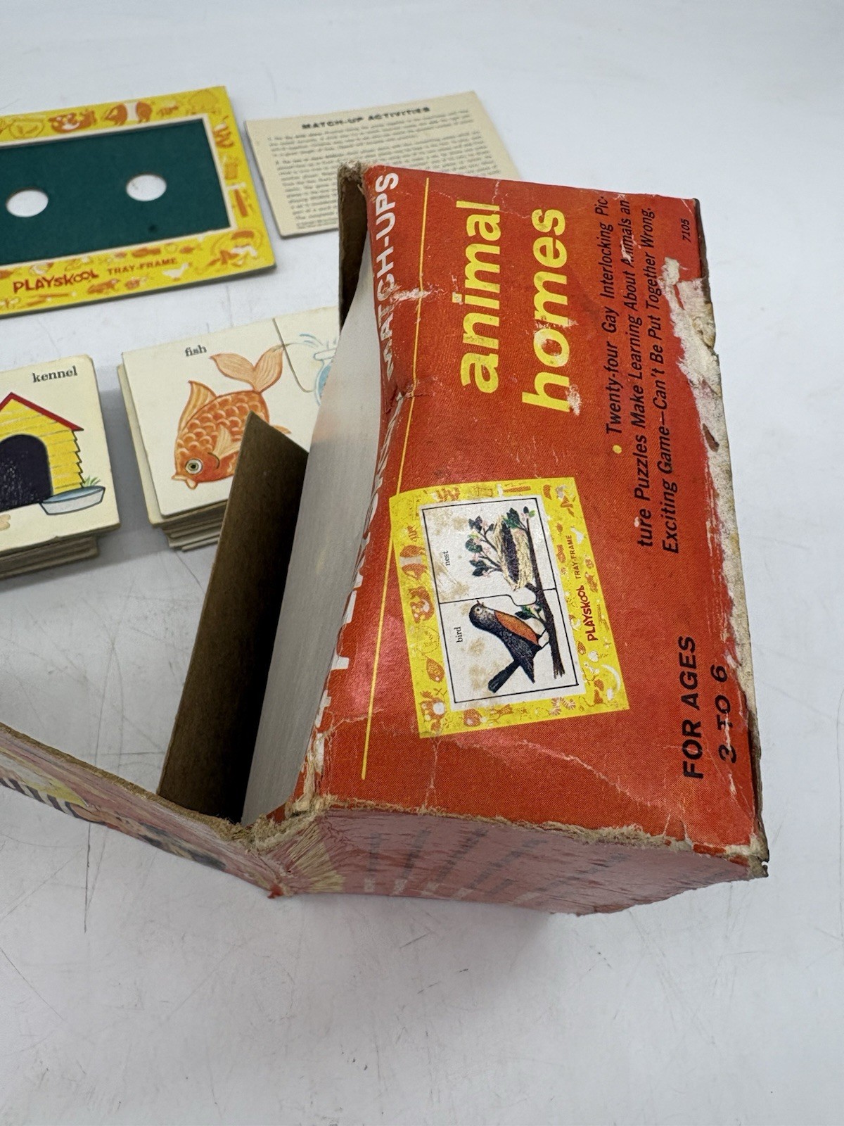 Vintage 1964 Playskool Match-Ups Puzzle Card Games Animal Homes 94% Complete