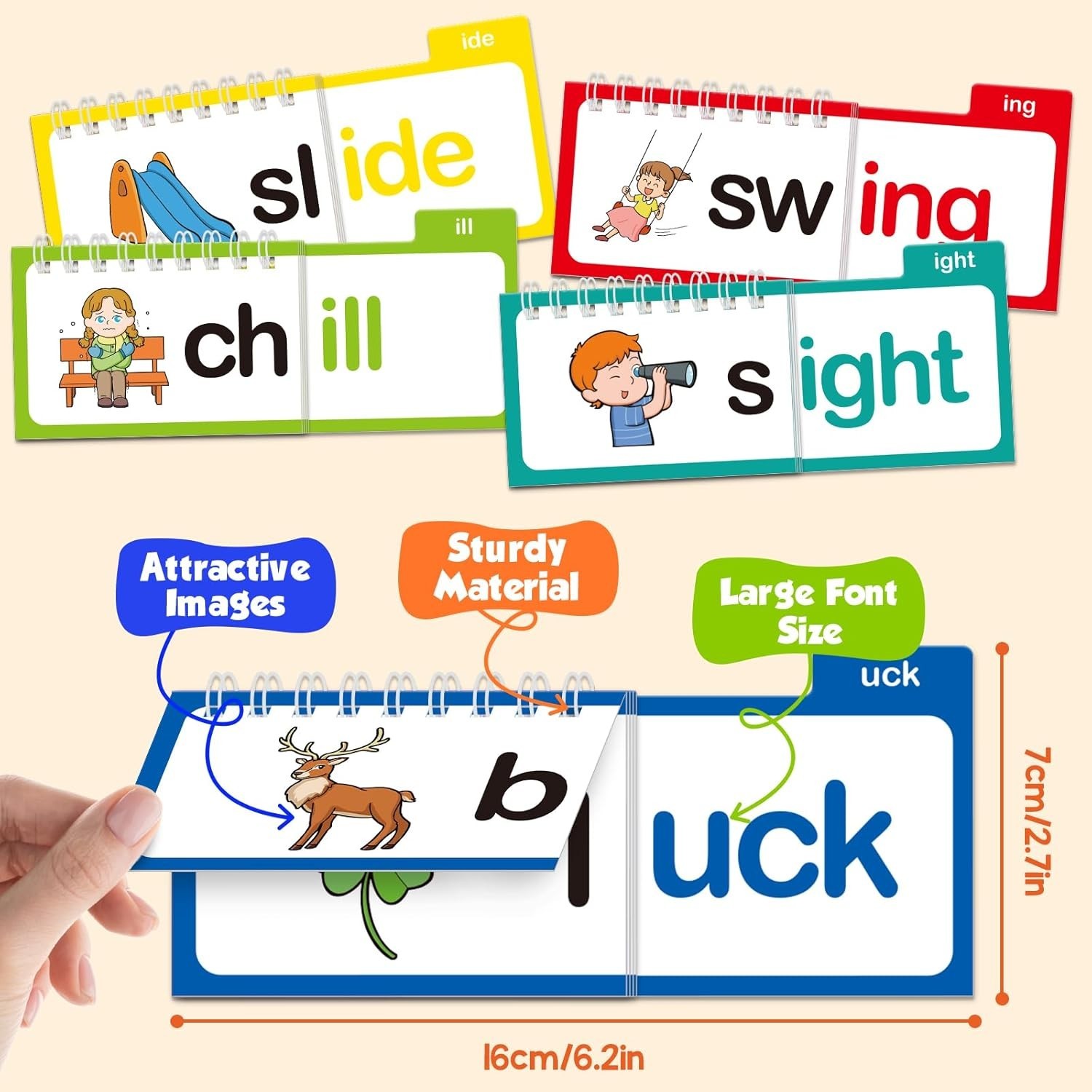 Phonics Flash Cards Word Family Build Book,Learn to Read 30 Read and Rhyme Fl…