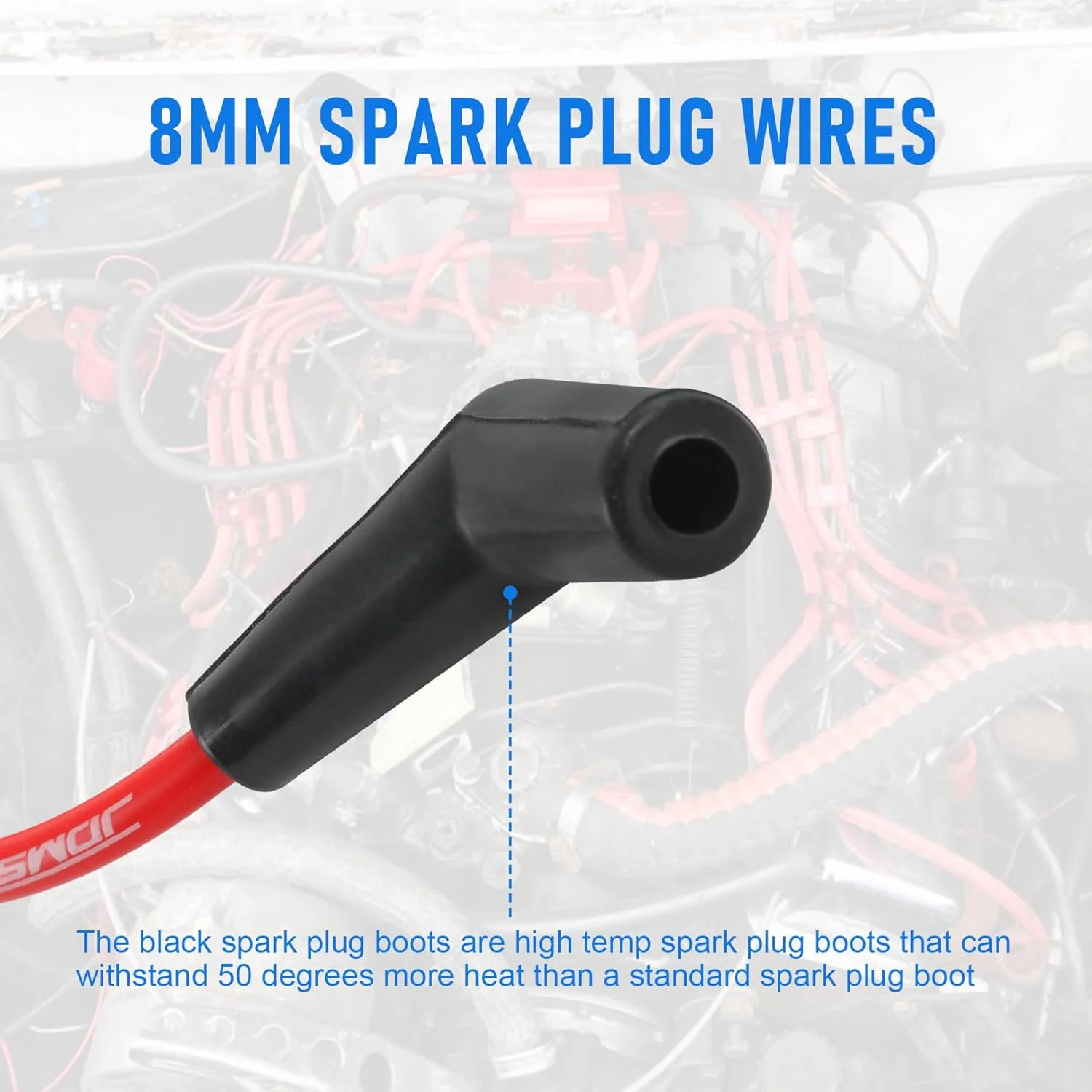 JDMSPEED New HEI Red Spiral Core Spark Plug Wires 45 Degree End 396-427-454-502