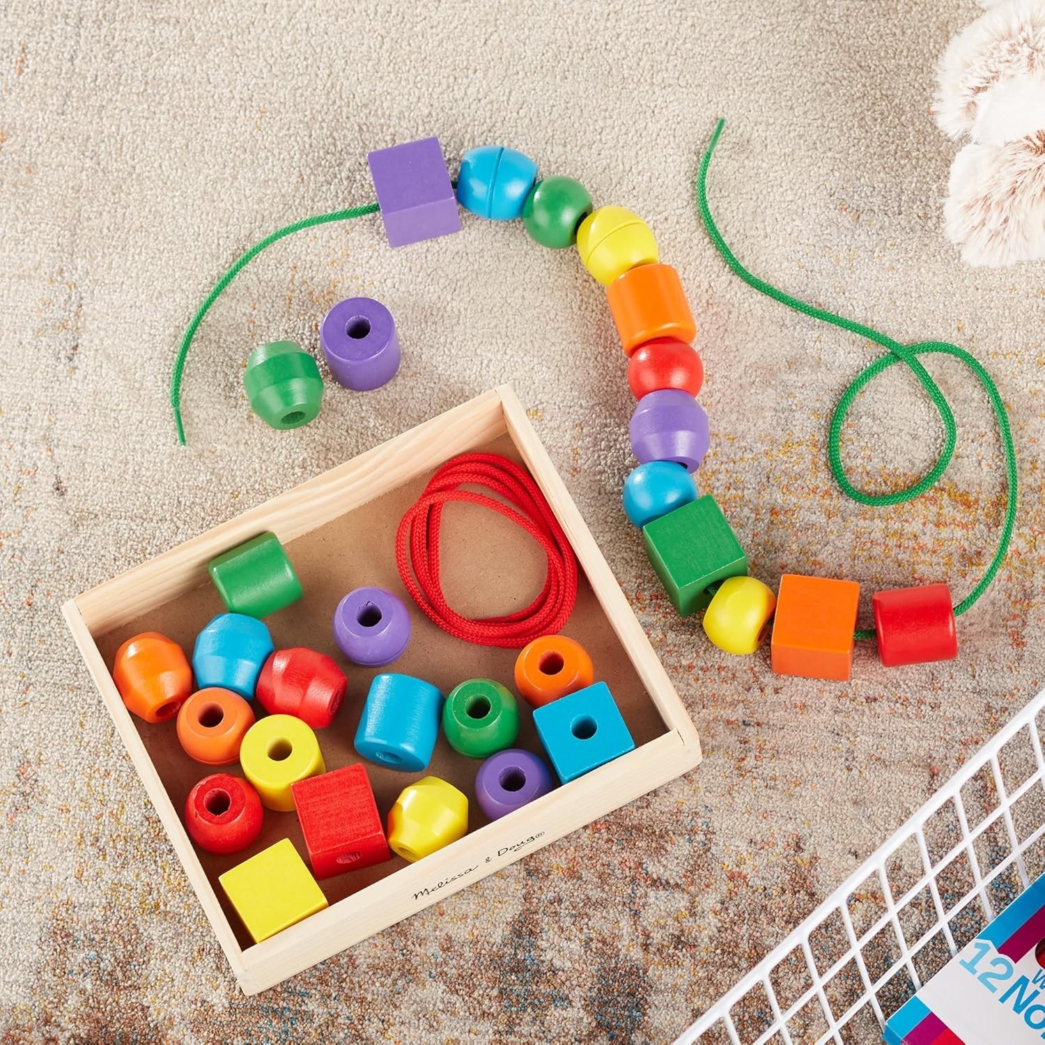 Melissa & Doug Primary Lacing Beads 30 Wooden Beads for Crafts & 2 Laces