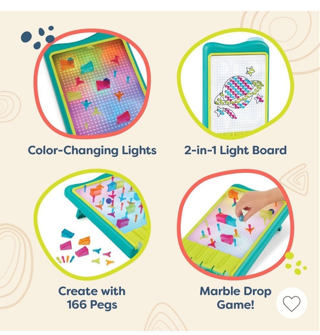 B. toys Light-Up Marble Drop – Marble Run & Peg Art Playset: Educational Focus,