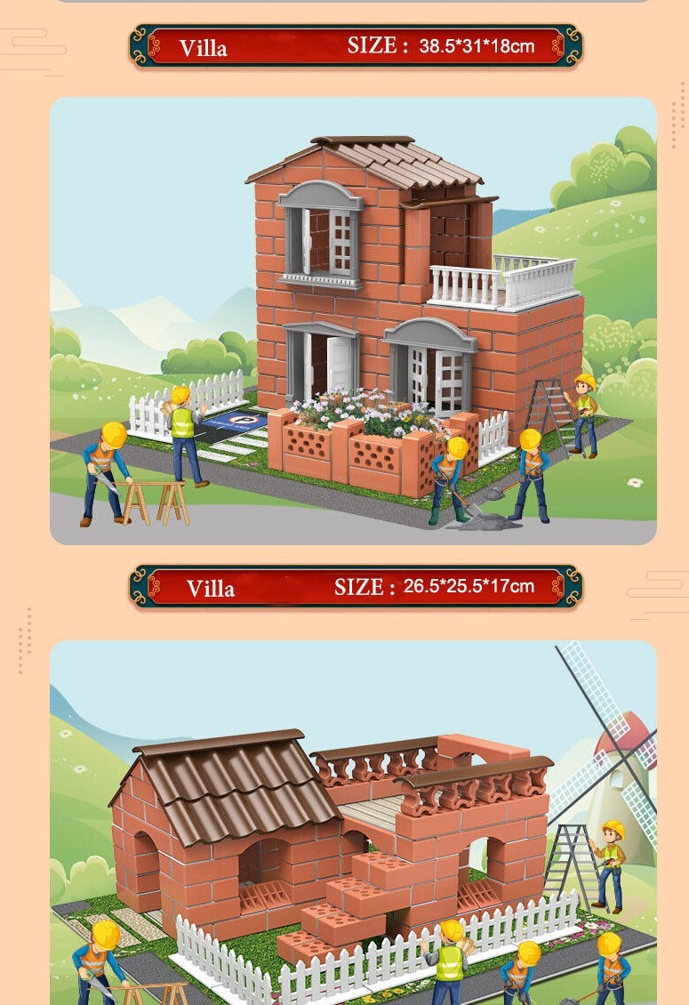 Villa Building Block Sets Bricks DIY Model Miniature Dollhouse Reuseable Toys AU
