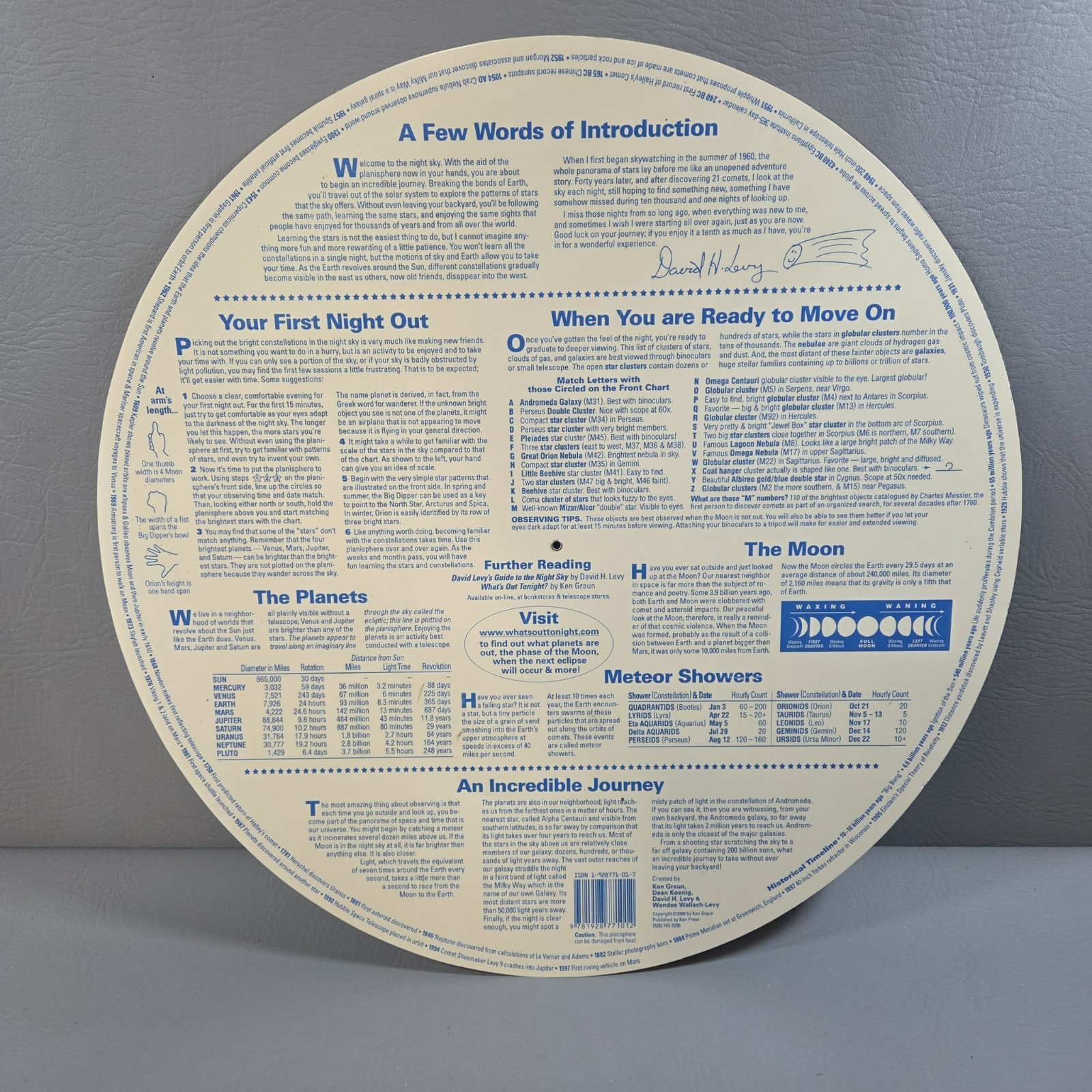 Planisphere Star Chart Astronomy David H Levy Guide To The Stars Northern 16″