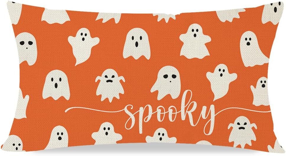 PANDICORN Cute Ghost Halloween Throw Pillow Cover 12×20 Spooky Orange Halloween
