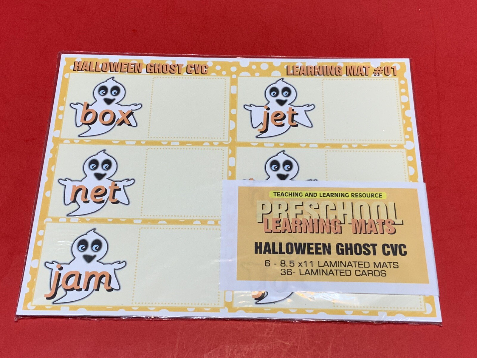 Halloween Ghost CVC – Set of 6 Learning Mats / 36 Cards – Laminated Activity