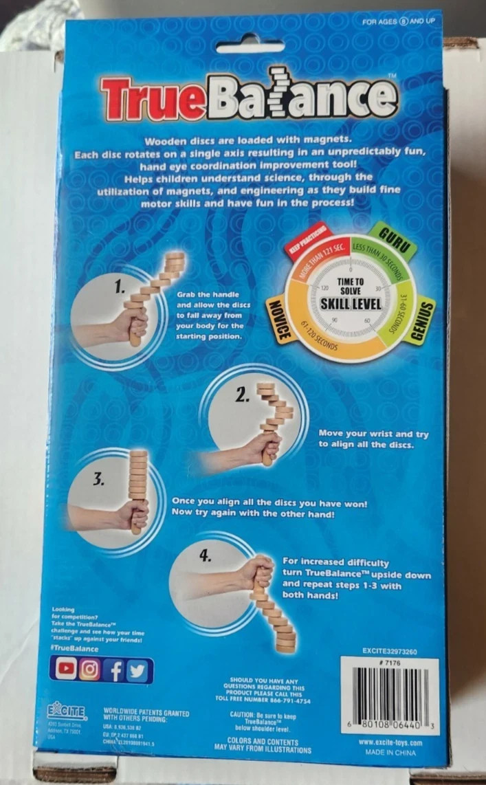 True Balance Handheld Wooden Toy by Excite “STEM” Coordination New/Sealed – Nat