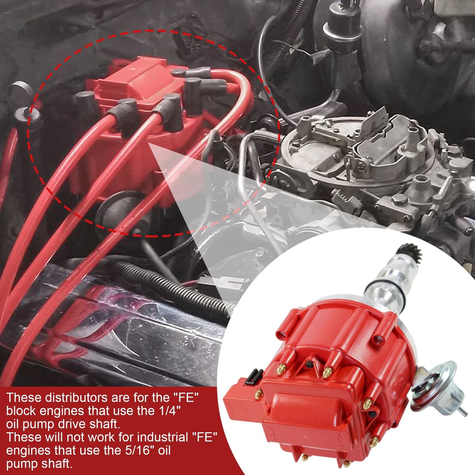 HEI Distributor Red Cap 65000 Volts Coil Replacement For Ford Big Block FE V8…