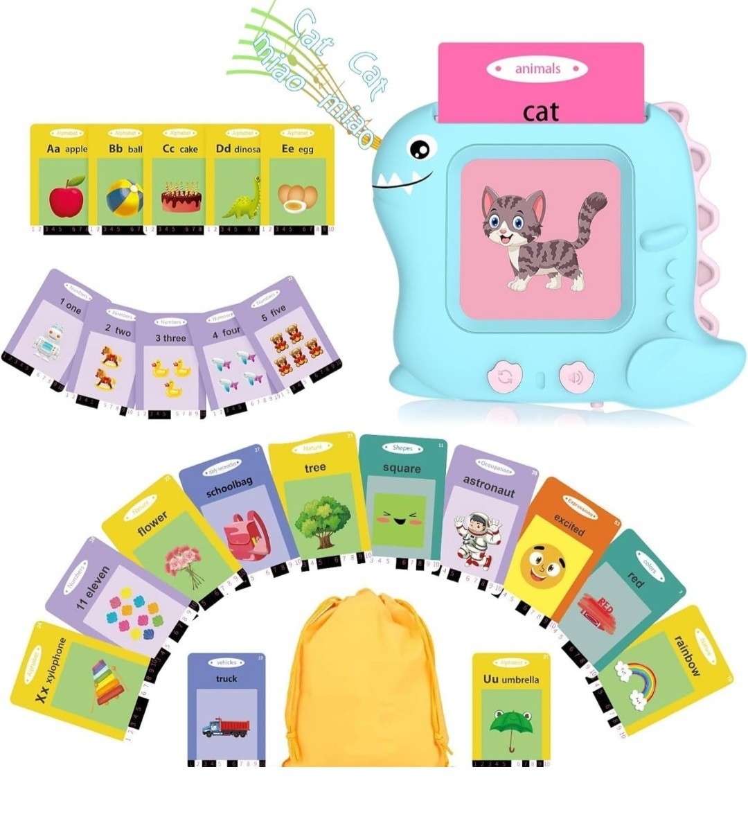 Talking Flash Cards for Toddlers Children 1-5 Years Old 336 Words Blue Dino
