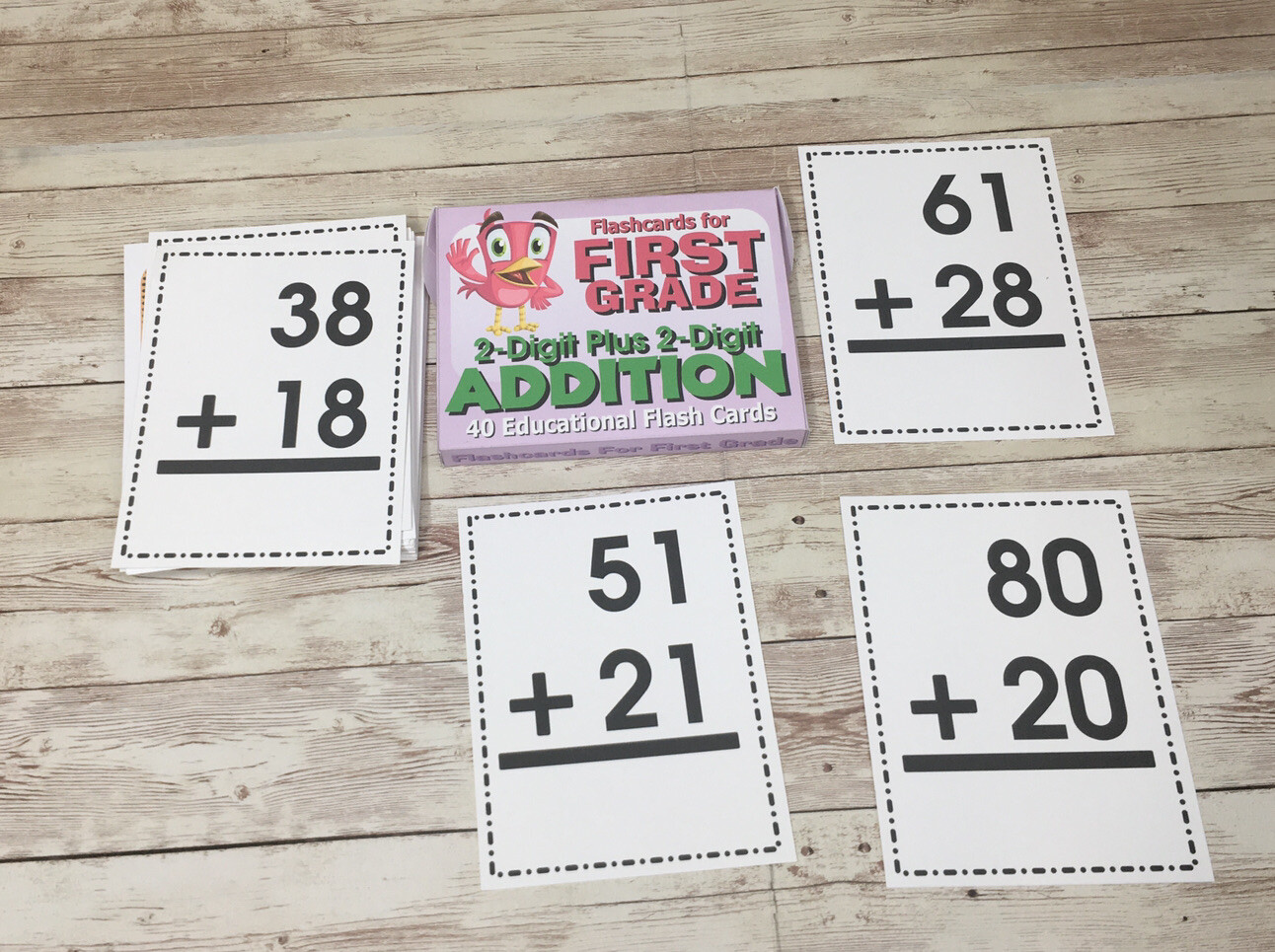 Addition 2-digit plus 2-digit Flashcards For First Grade – Educational