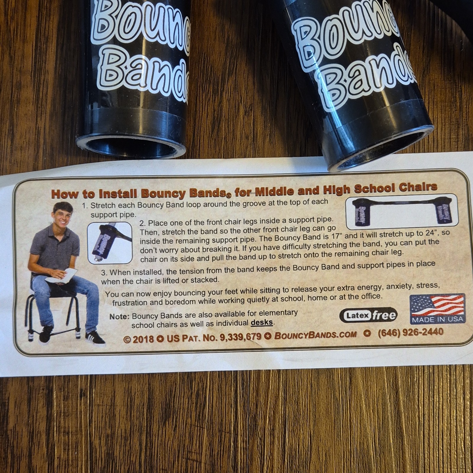 Bouncy Bands Black Band for Middle & High School Chairs Latex Free Kids