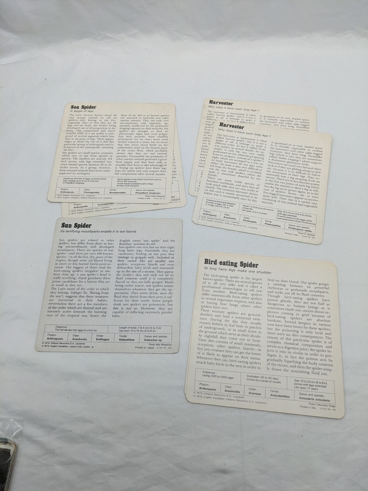 Lot Of (7) 1975 Rencontre Arthropods Education Cards