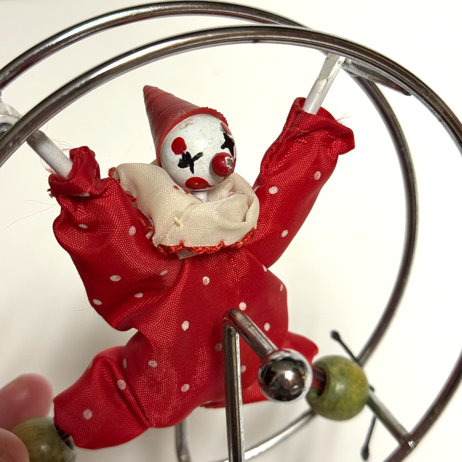 Vintage Circus Red Clown Balancing 6″ Wheel Office Kinetic Chrome Pendulum MCM