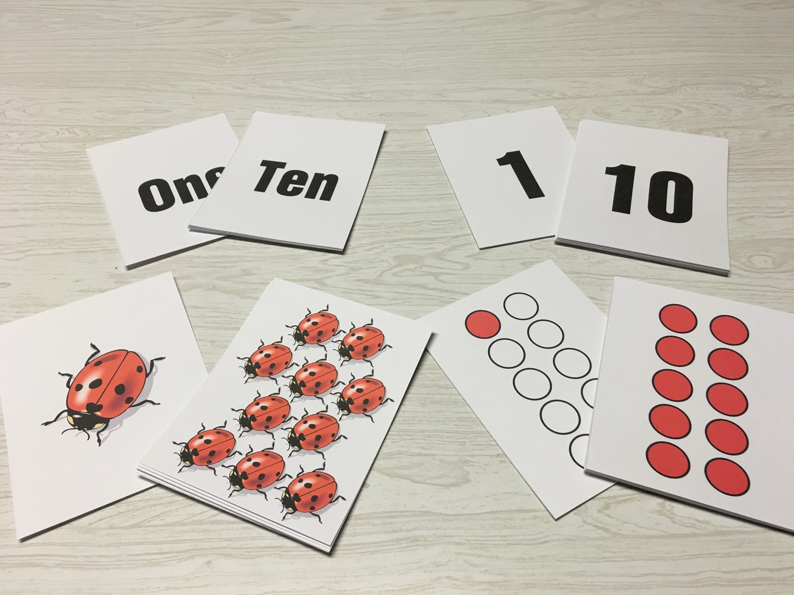 Ladybug Numbers 4 ways – Math -Laminated Cards Set Counting. 1-10